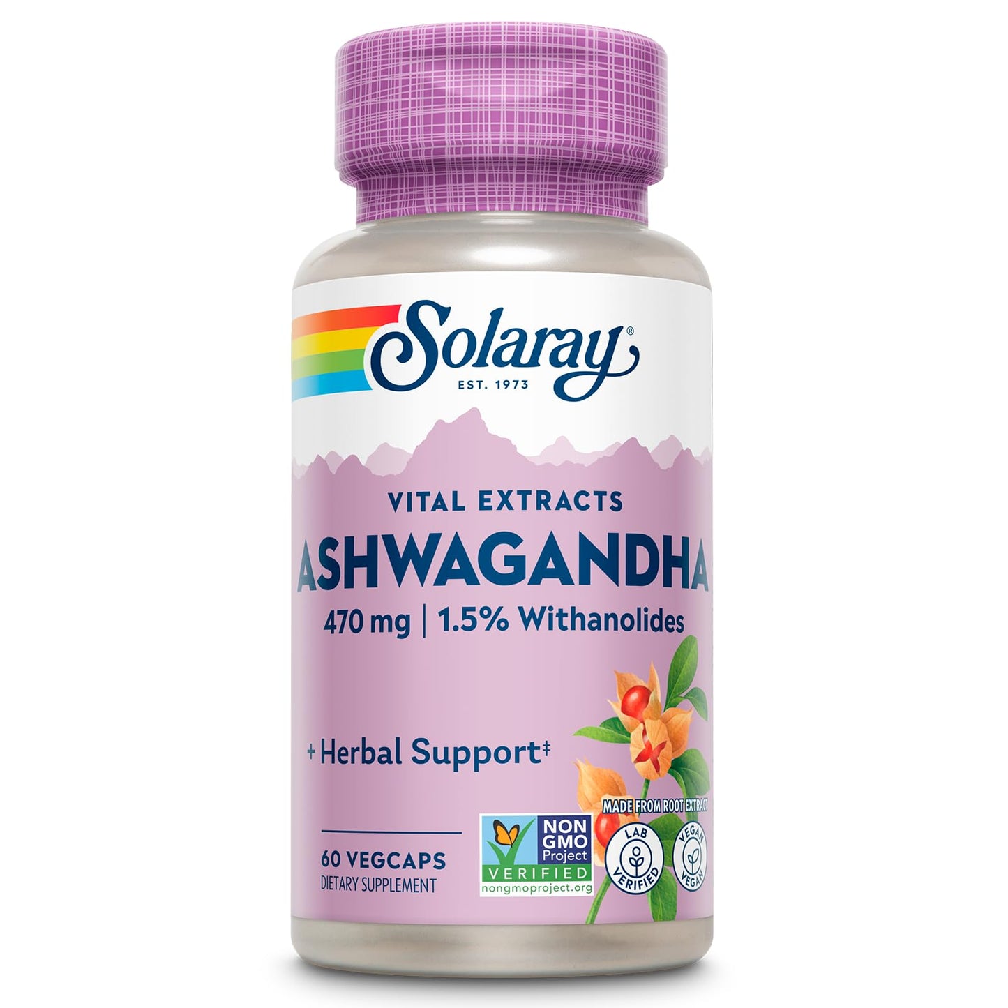 Solaray Vital Extracts Ashwagandha 470 mg Capsules, 60 Count