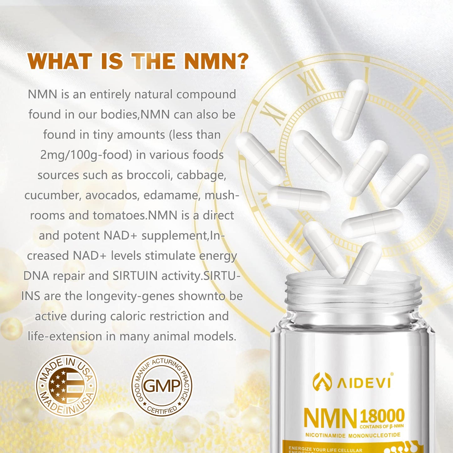 AIDEVI NMN 18000 Nicotinamide Mononucleotide Supplement with Resveratrol Capsule, 60 Capsules