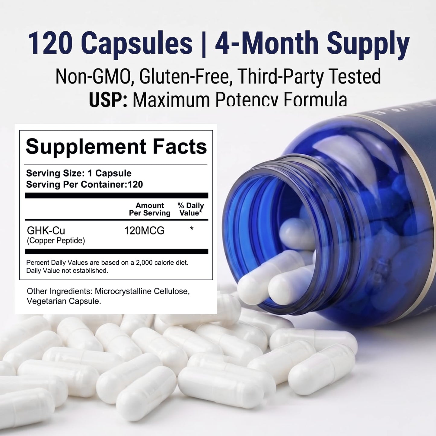 Life Nutrition GHK-Cu Copper Peptide Supplement Capsules 120