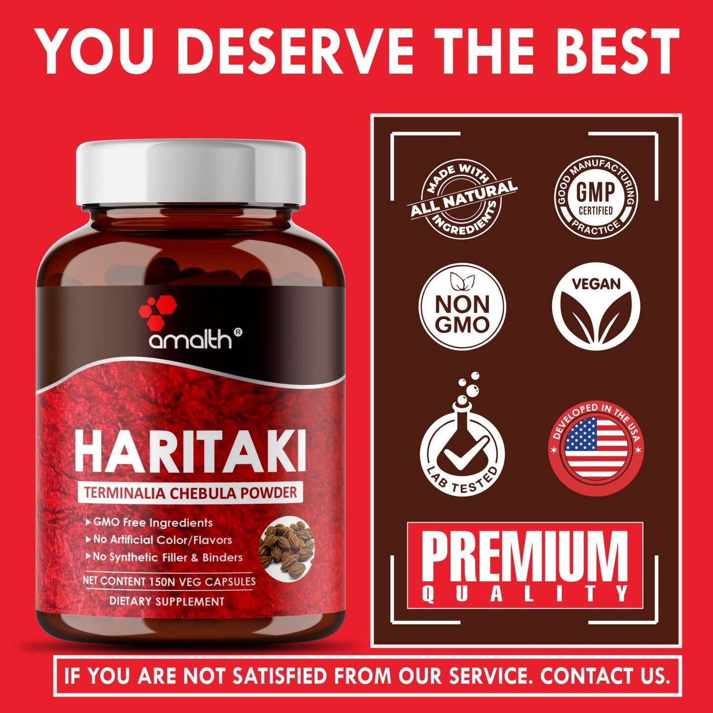 AMALTH Organic Indian Haritaki Capsules 150 Count