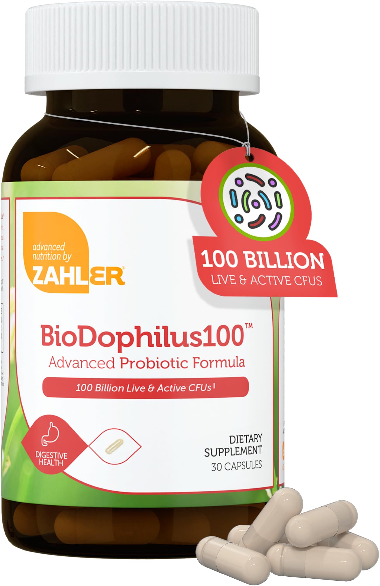 Zahler BioDophilus100-100 Billion Probiotic - 100 Billion CFU 11-Strain Gut Health Probiotic Supplement Capsules 30 Count