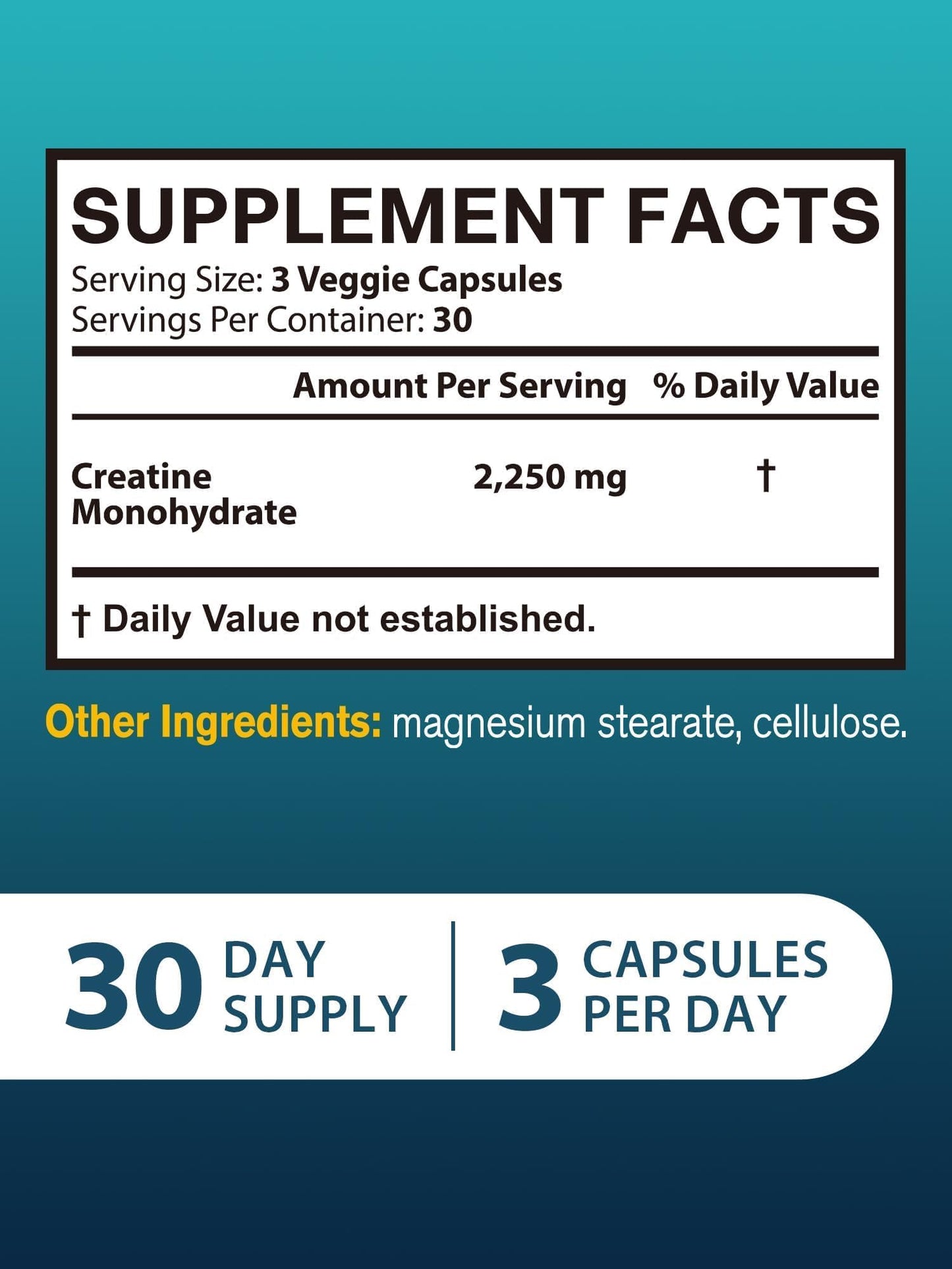 Vitacook Creatine Monohydrate 2250 mg Per Serving, Micronized Creatine Capsules, 90 Capsules