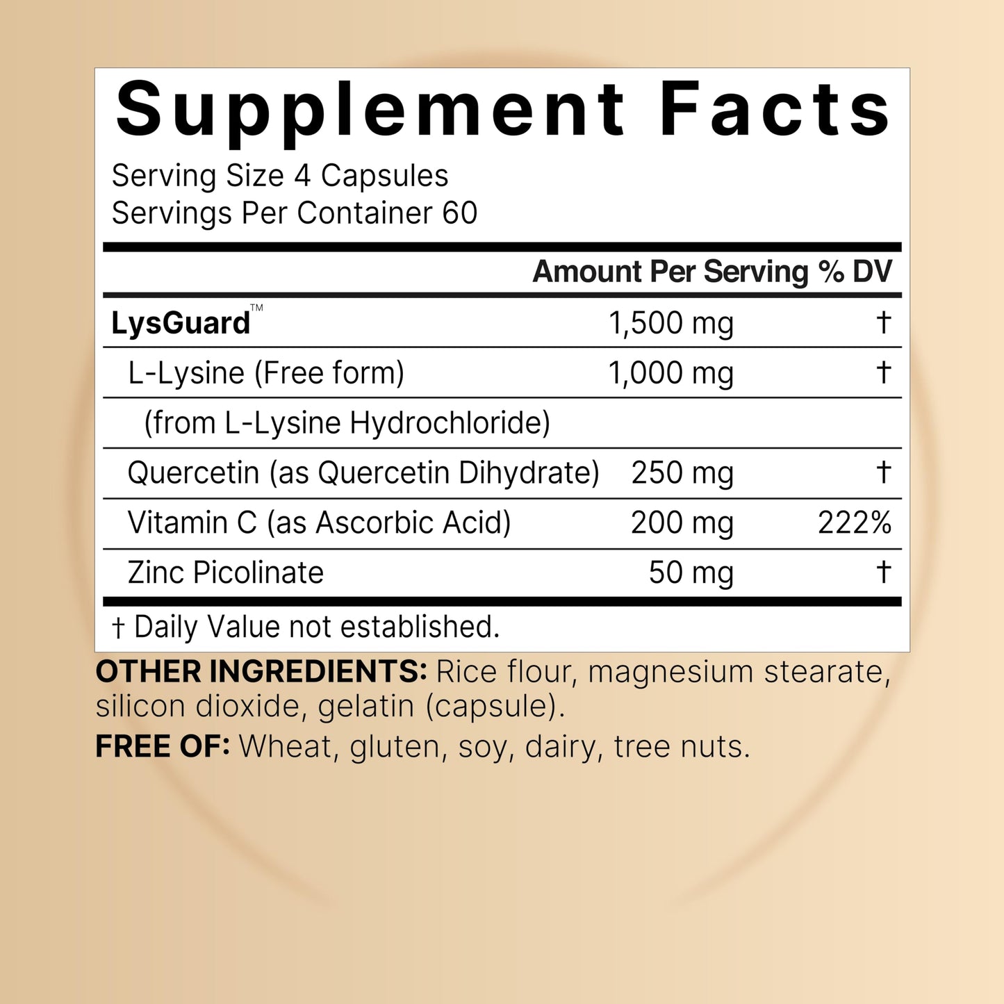 NatureBell L-Lysine 1000mg + Quercetin 250mg with Vitamin C and Zinc Capsules, 240 Count
