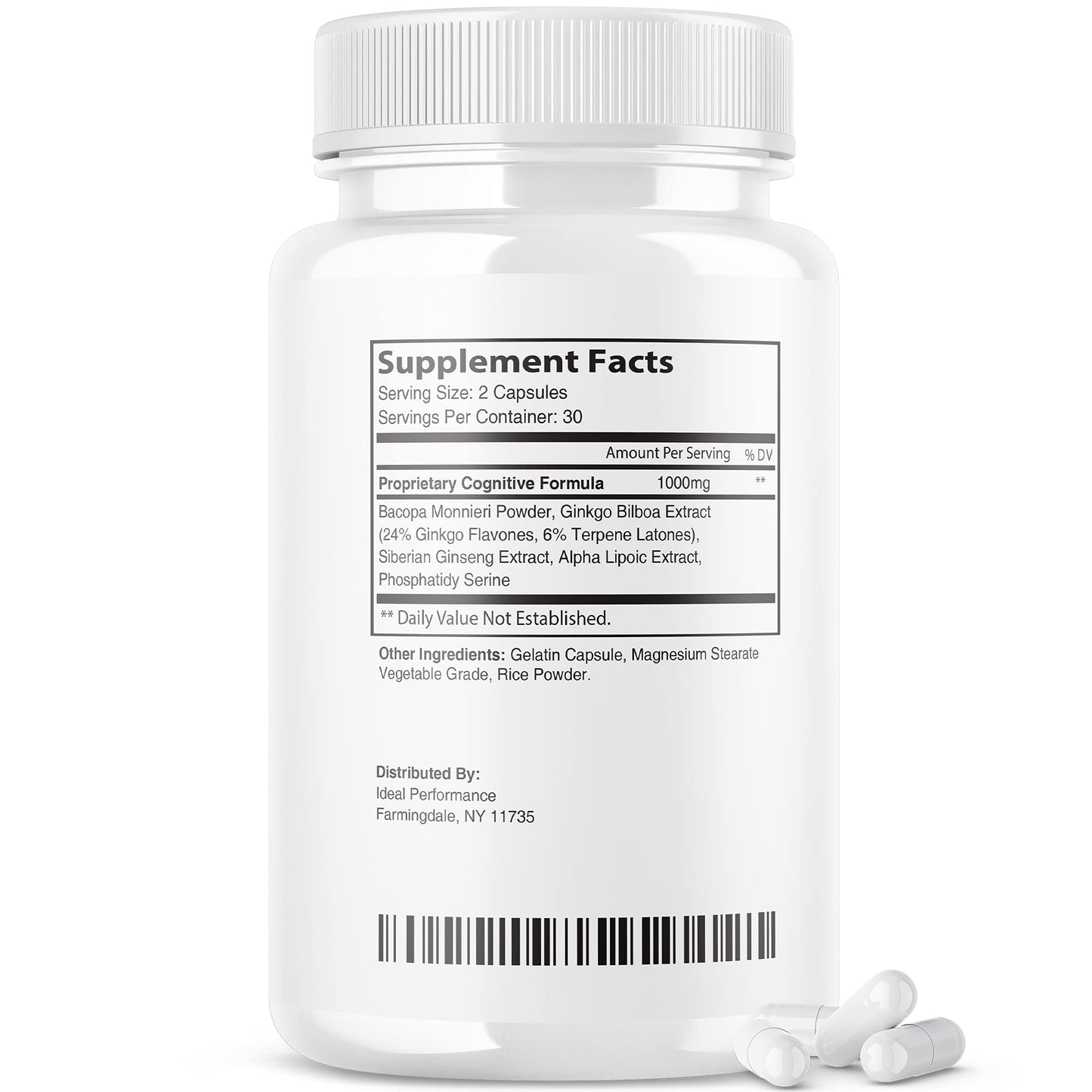 IDEAL PERFORMANCE Maximum Recall Pills Brain Supplement Memory Vitamins 180 Capsules