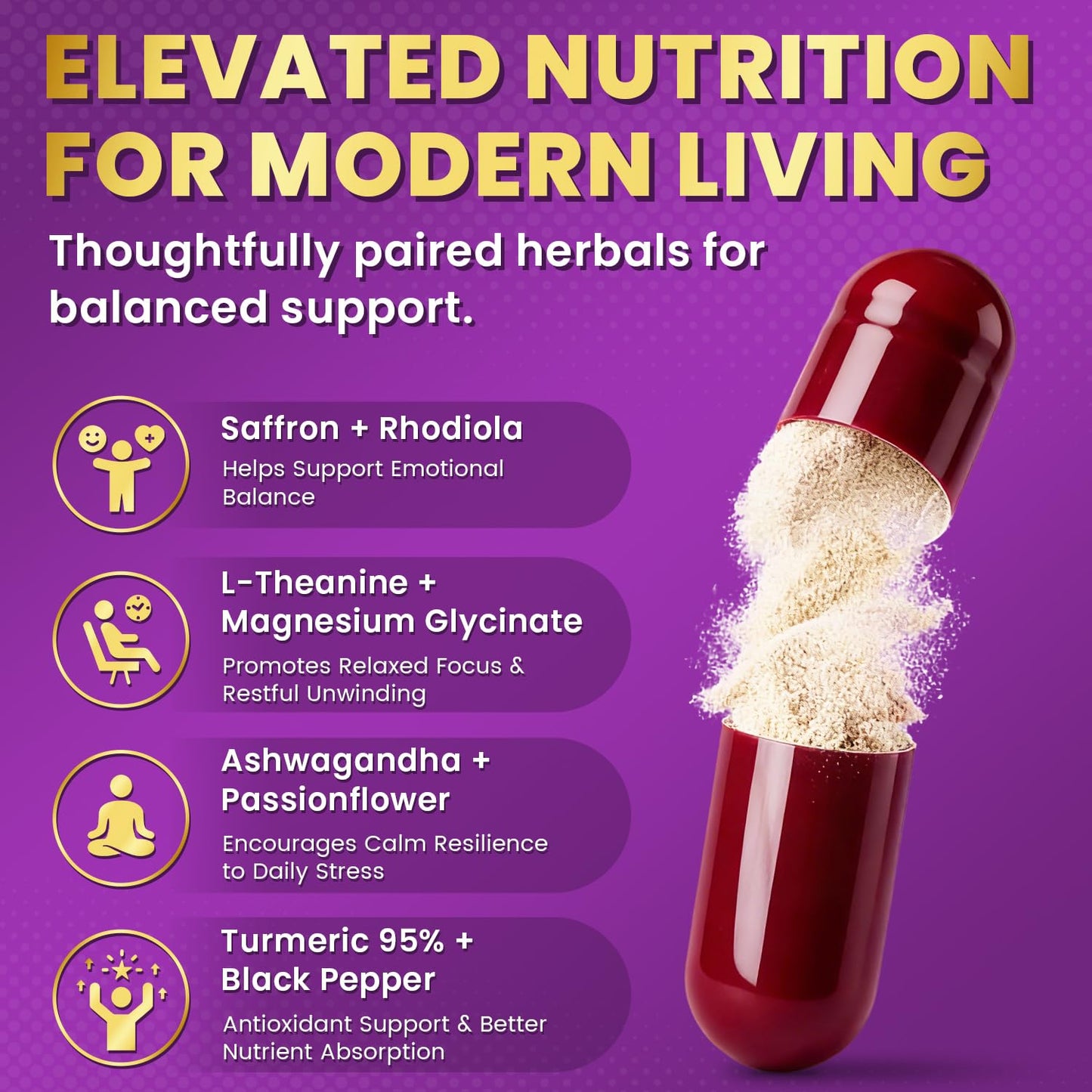 ADENKLIP Saffron Supplements 9-in-1 Blend with Organic Saffron Extract, Ashwagandha, L-Theanine, Turmeric & Passionflower Capsules, 60 Count