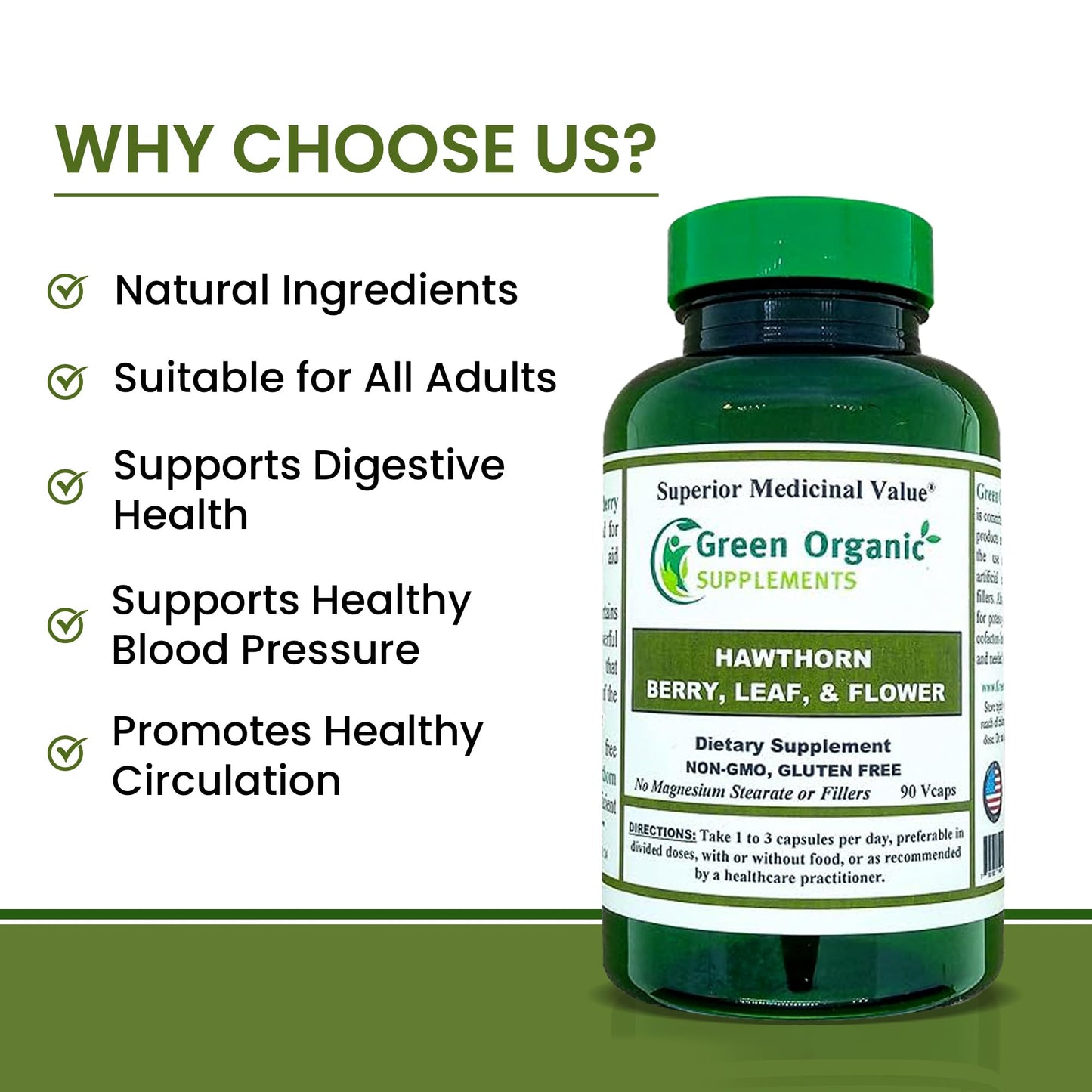 Green Organic Supplements Hawthorn Berry Capsules 90 Capsules