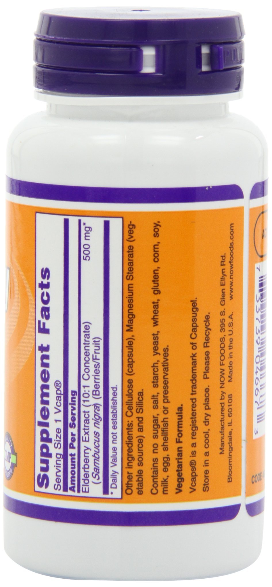 NOW Foods Elderberry 500 mg Capsule, 120 Veg Capsules