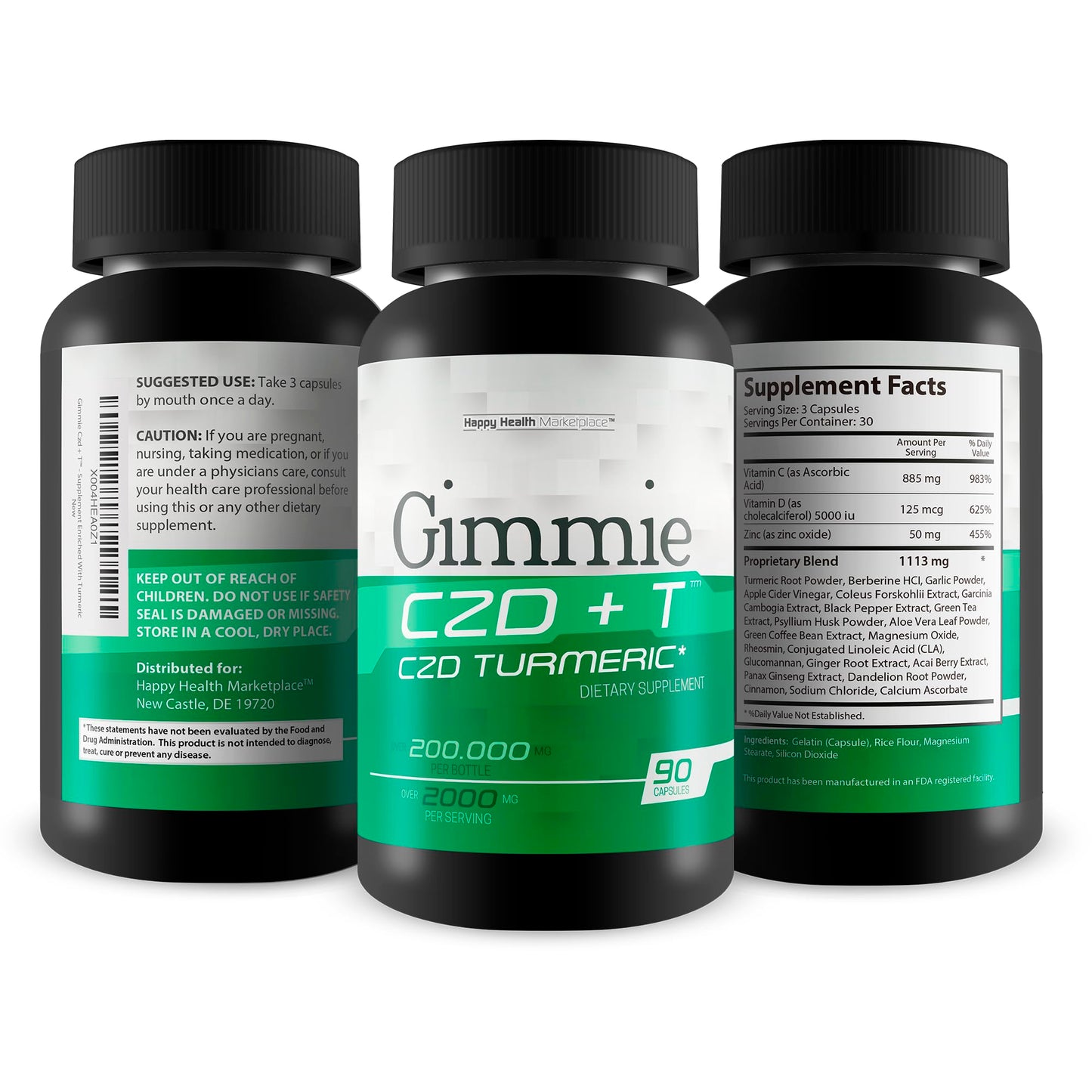 Happy Health Marketplace Gimmie CZD + T - Our Best CDZ Supplement Vitamin C D and Zinc Plus Magnesium Turmeric and More Capsule 90 Count