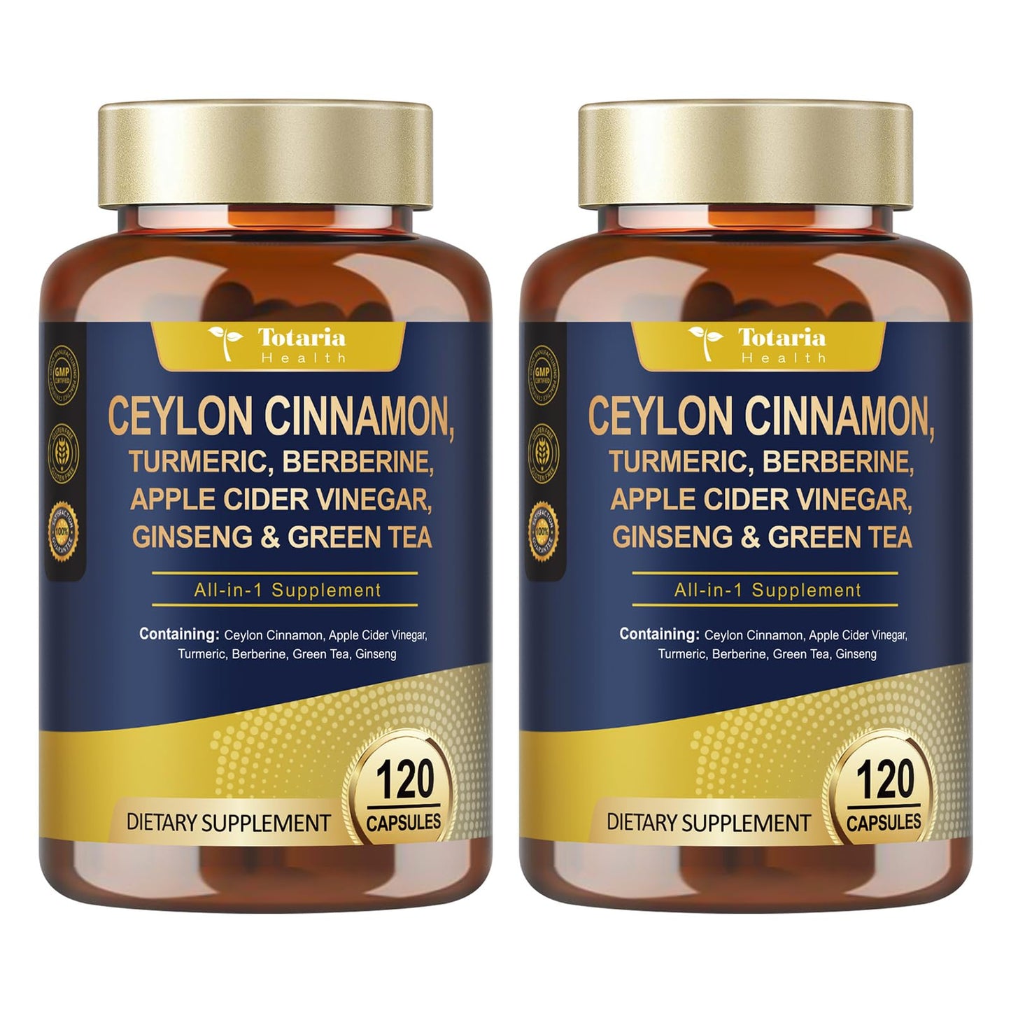 Totaria 18-in-1 Organic Ceylon Cinnamon Capsules 20:1 Extract with Berberine, Apple Cider Vinegar, Turmeric & Bitter Melon for Metabolism, Heart & Energy Support, Non-GMO, 240 Capsules