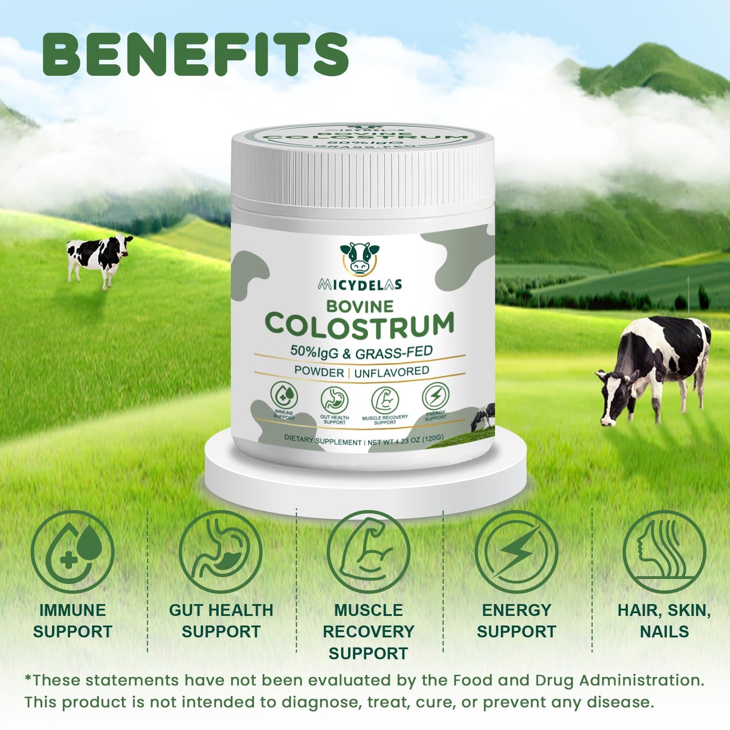 MICYDELAS Bovine Colostrum Supplement Powder 4.23 Ounce
