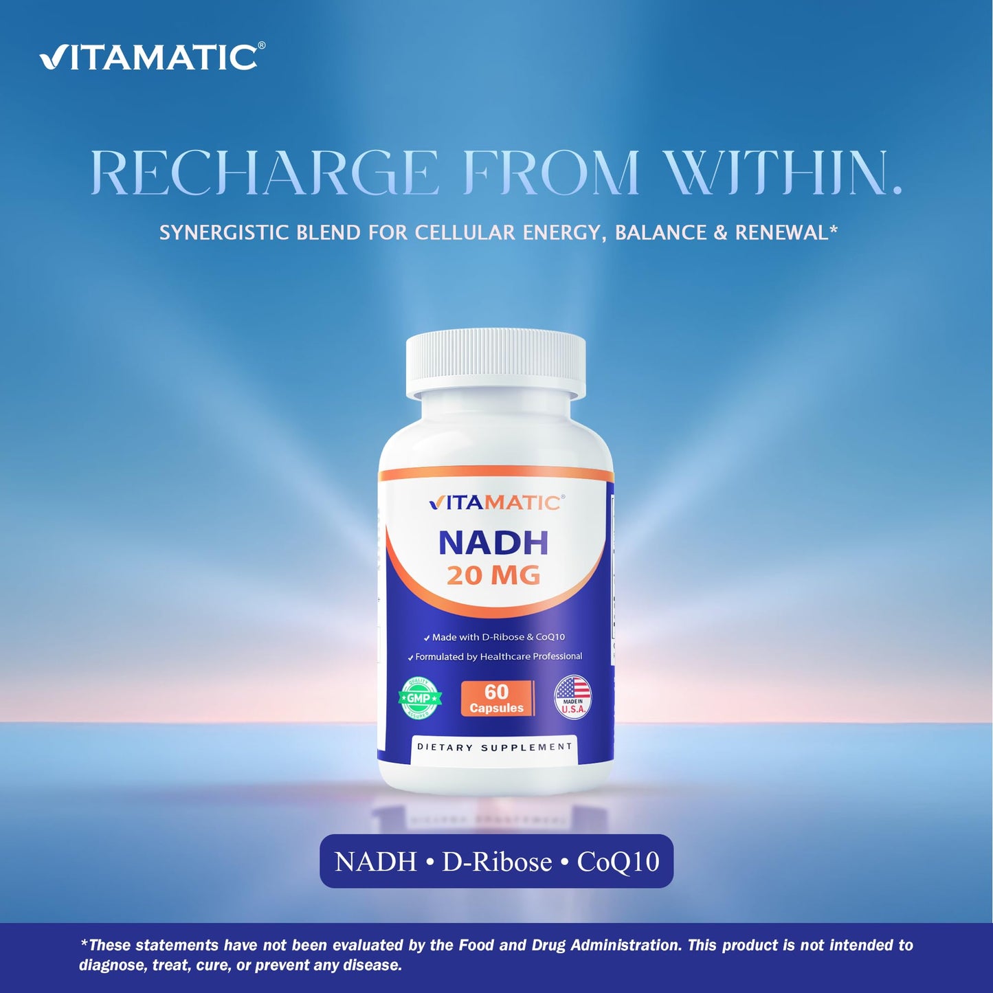Vitamatic NADH 20mg with D-Ribose & CoQ10 Capsule, 60 Capsules