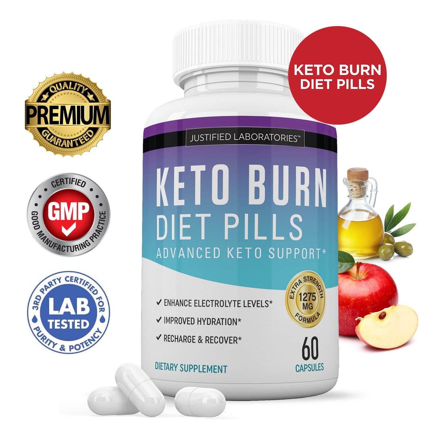 Justified Laboratories Keto Burn Diet Pills 1275MG 60 Capsules