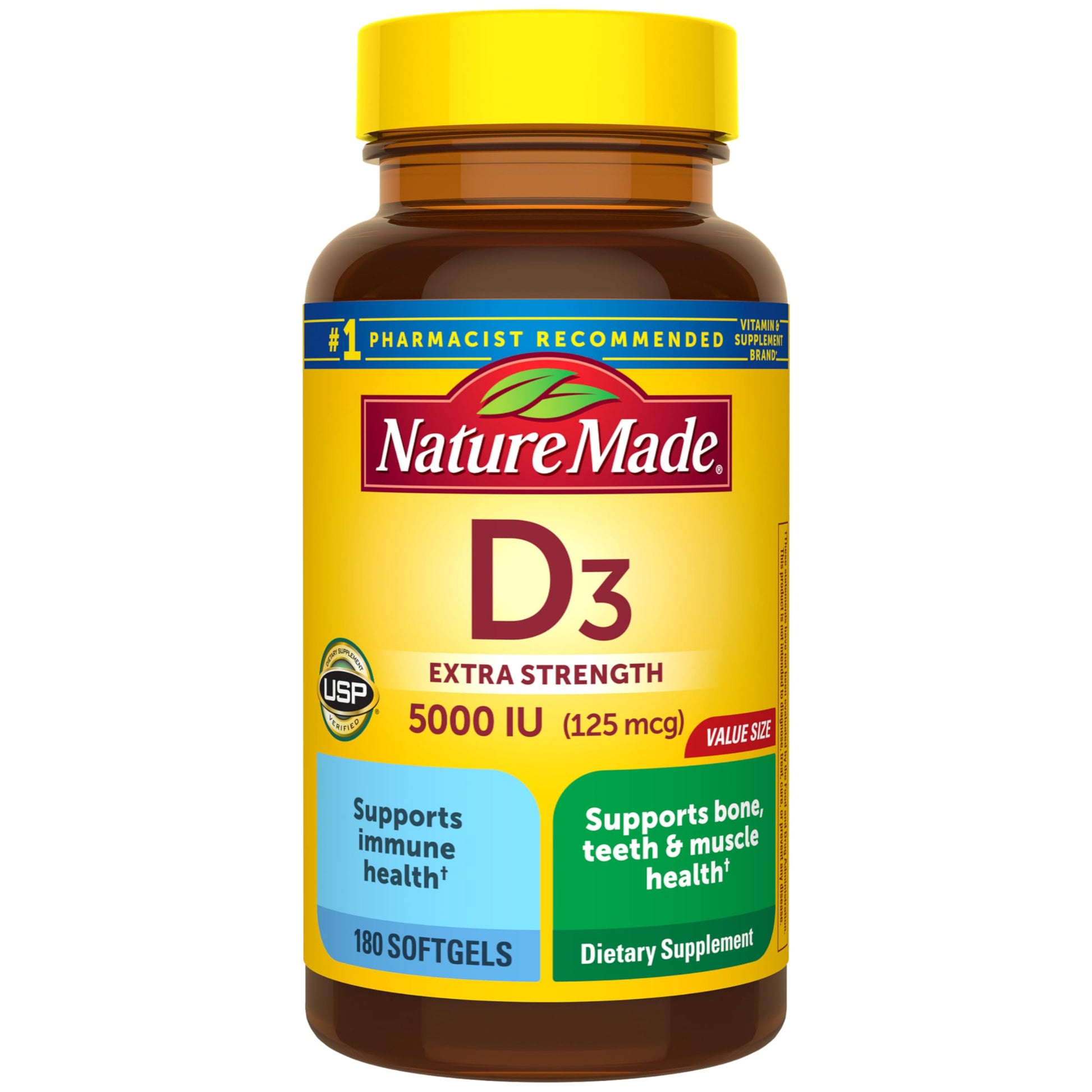 Nature Made Vitamin D3 5000 IU (125 mcg) Softgels 180 Count