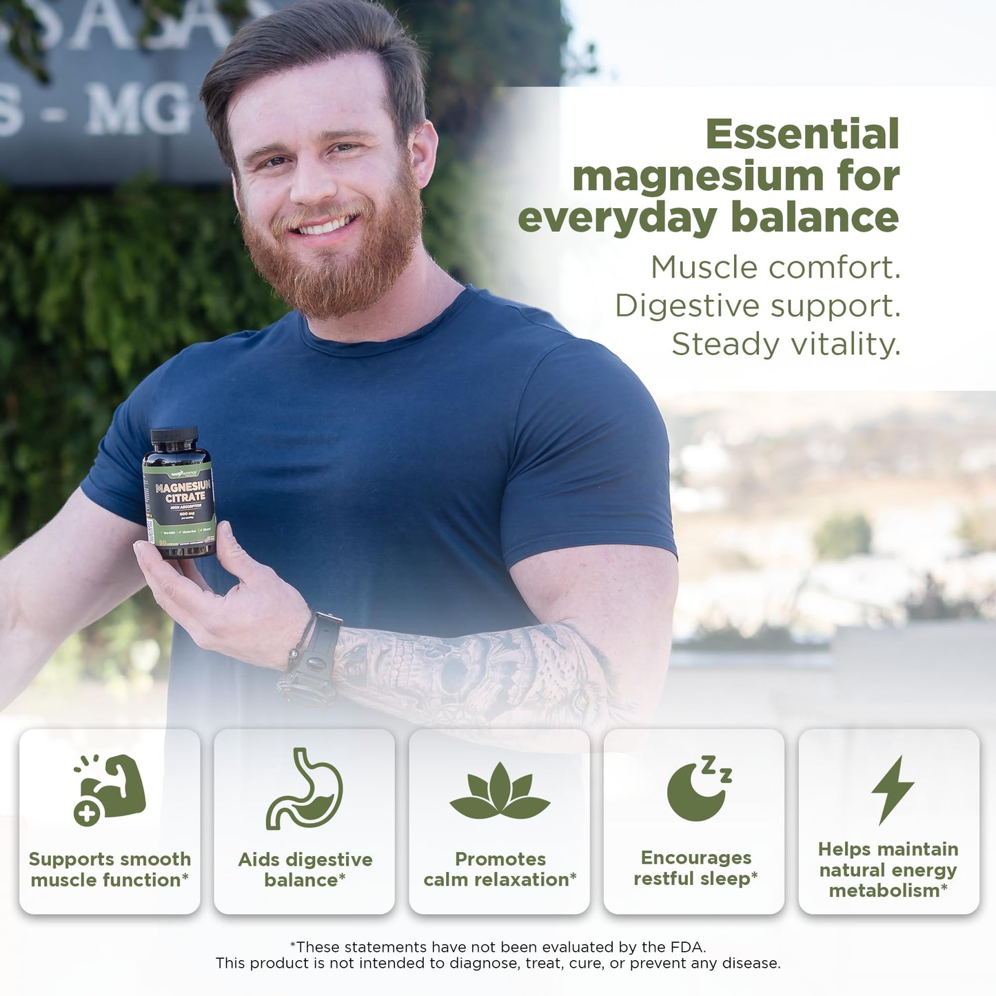 Gade Nutrition Pure Magnesium Citrate Supplement Capsule, 90 Count