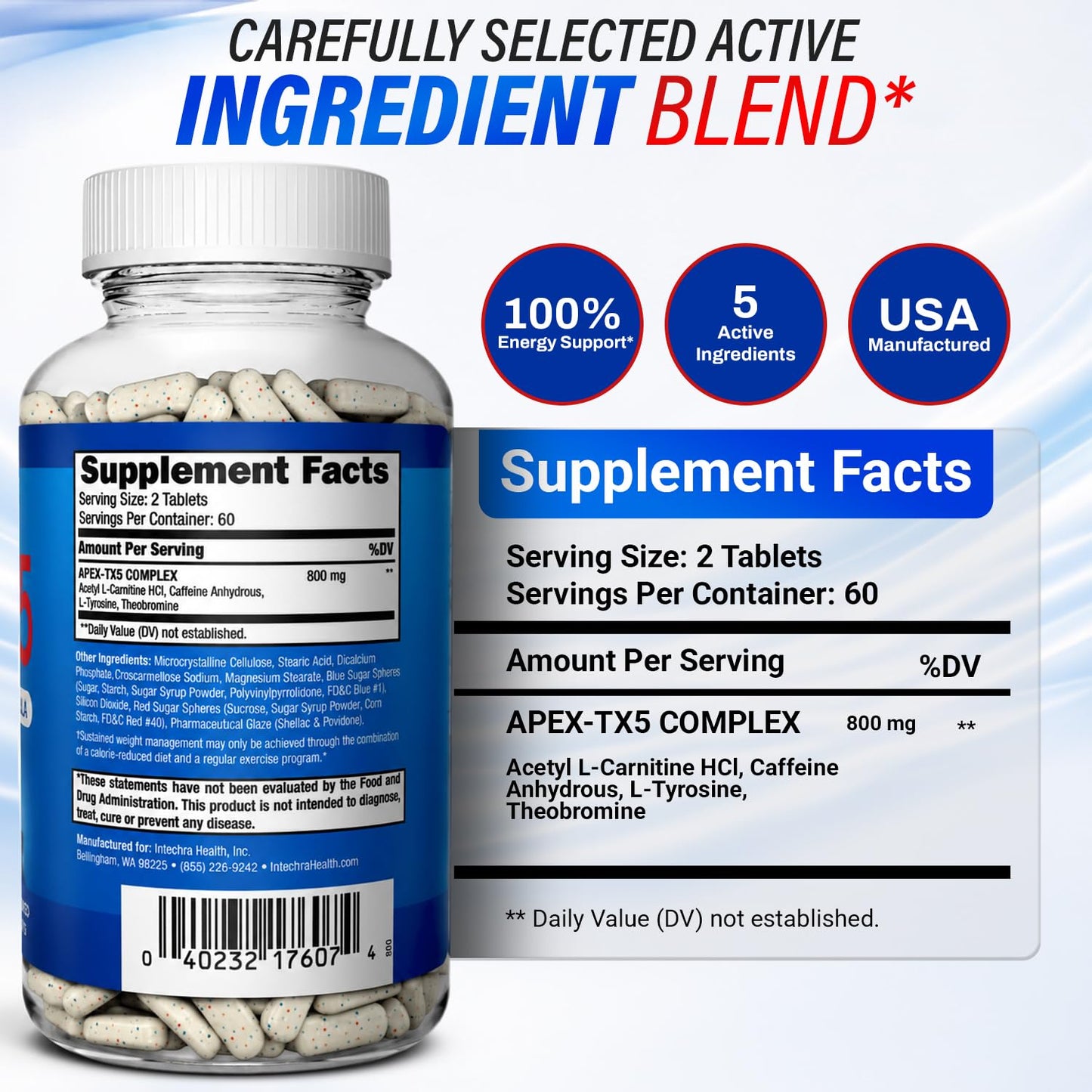 APEX-TX5 Thermogenic Diet Pills, Energy, Focus & Metabolic Support Tablets, 120 Tablets