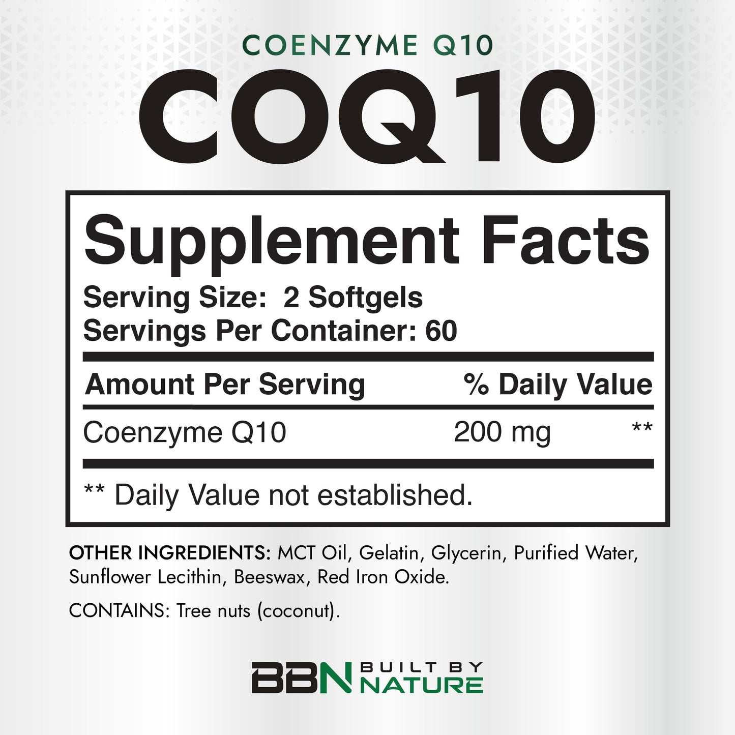 Built by Nature CoQ10 Supplement with Coconut MCT Oil Softgels 120 Count