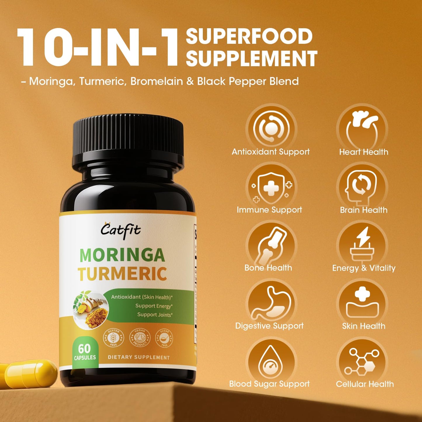 Catfit Moringa 10-in-1 Superfood Supplement Capsule, 60 Count