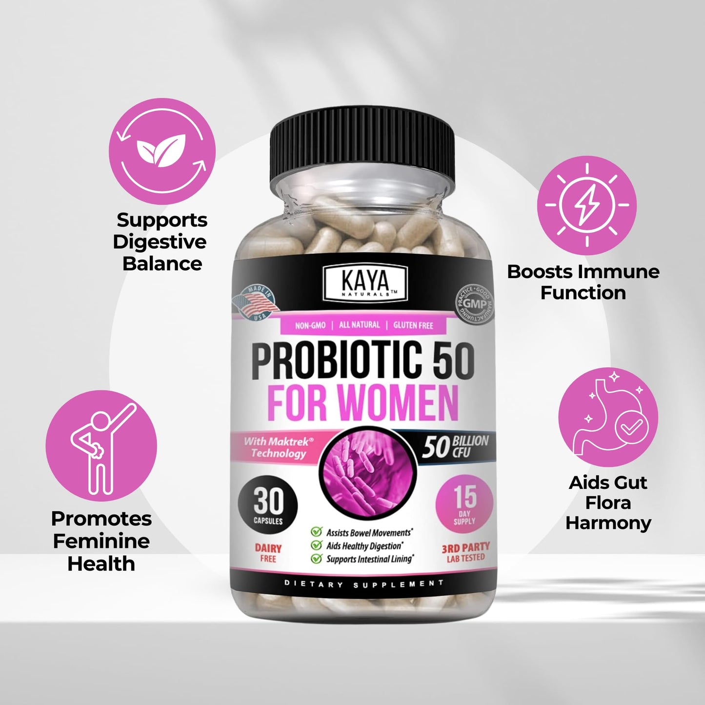 Kaya Naturals Probiotic 50 Billion CFU Capsules, 30 Count