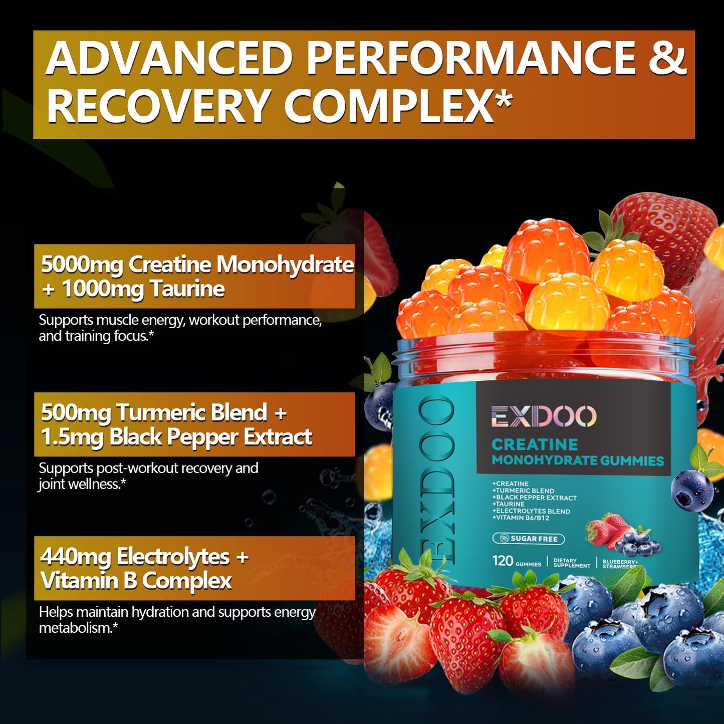 exdoo Creatine Monohydrate Gummies with Turmeric 120 Count
