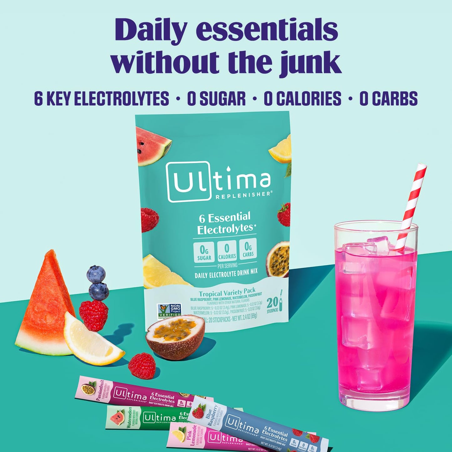 Ultima Replenisher Tropical Variety Electrolyte Packets Powder 2.4