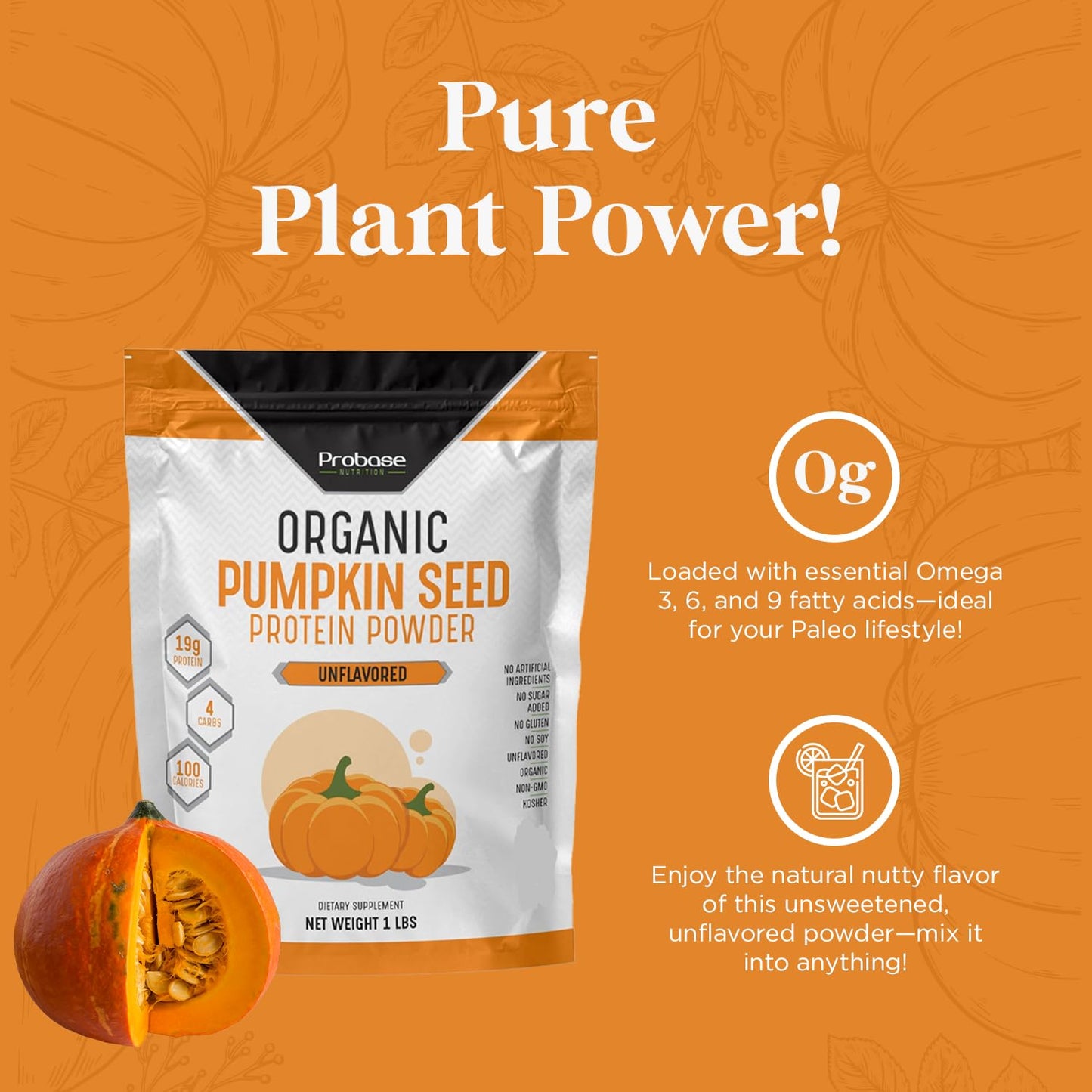 Probase Nutrition Pumpkin Seed Protein Powder, 16 oz