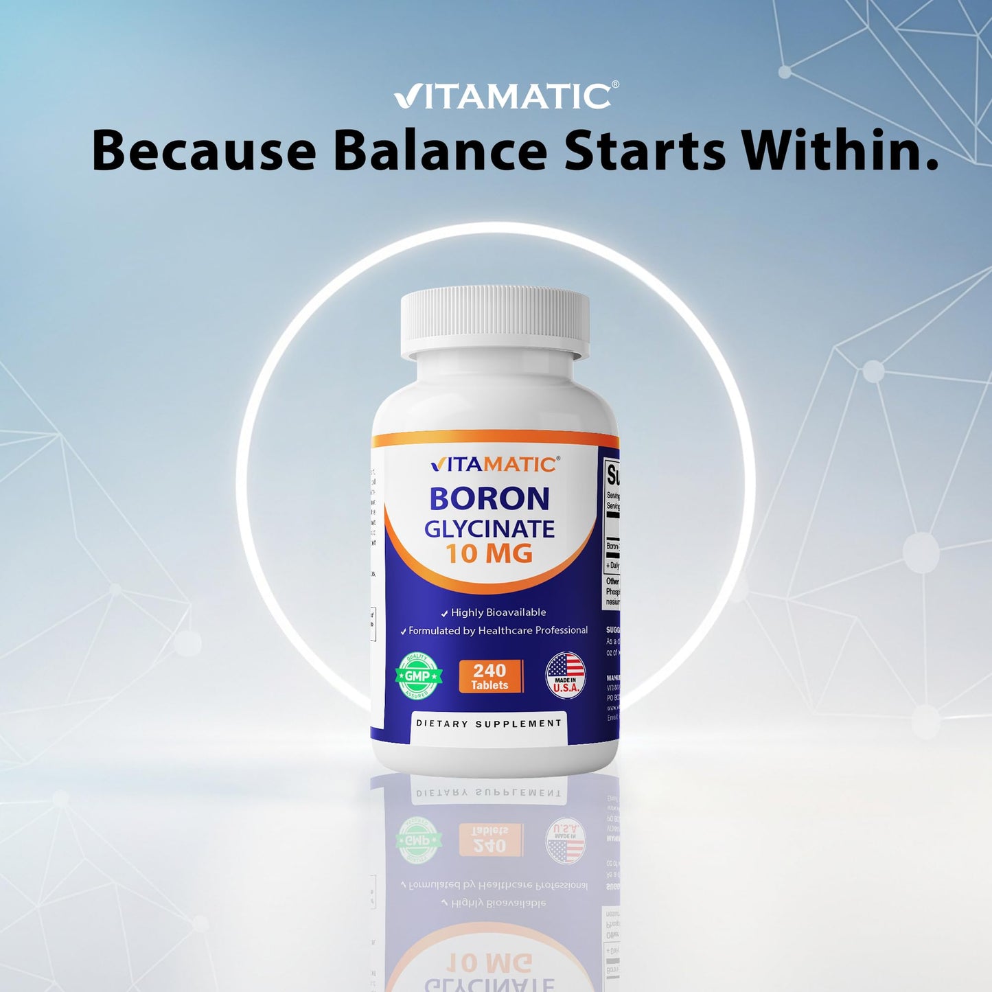 Vitamatic Chelated Boron (as Glycinate) 10mg Tablets, 480 Count