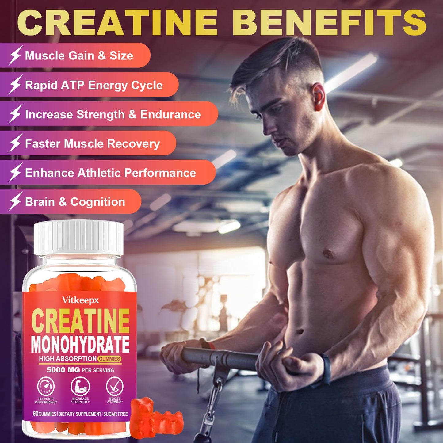 Vitkeepx Creatine Monohydrate Gummies 90 Count