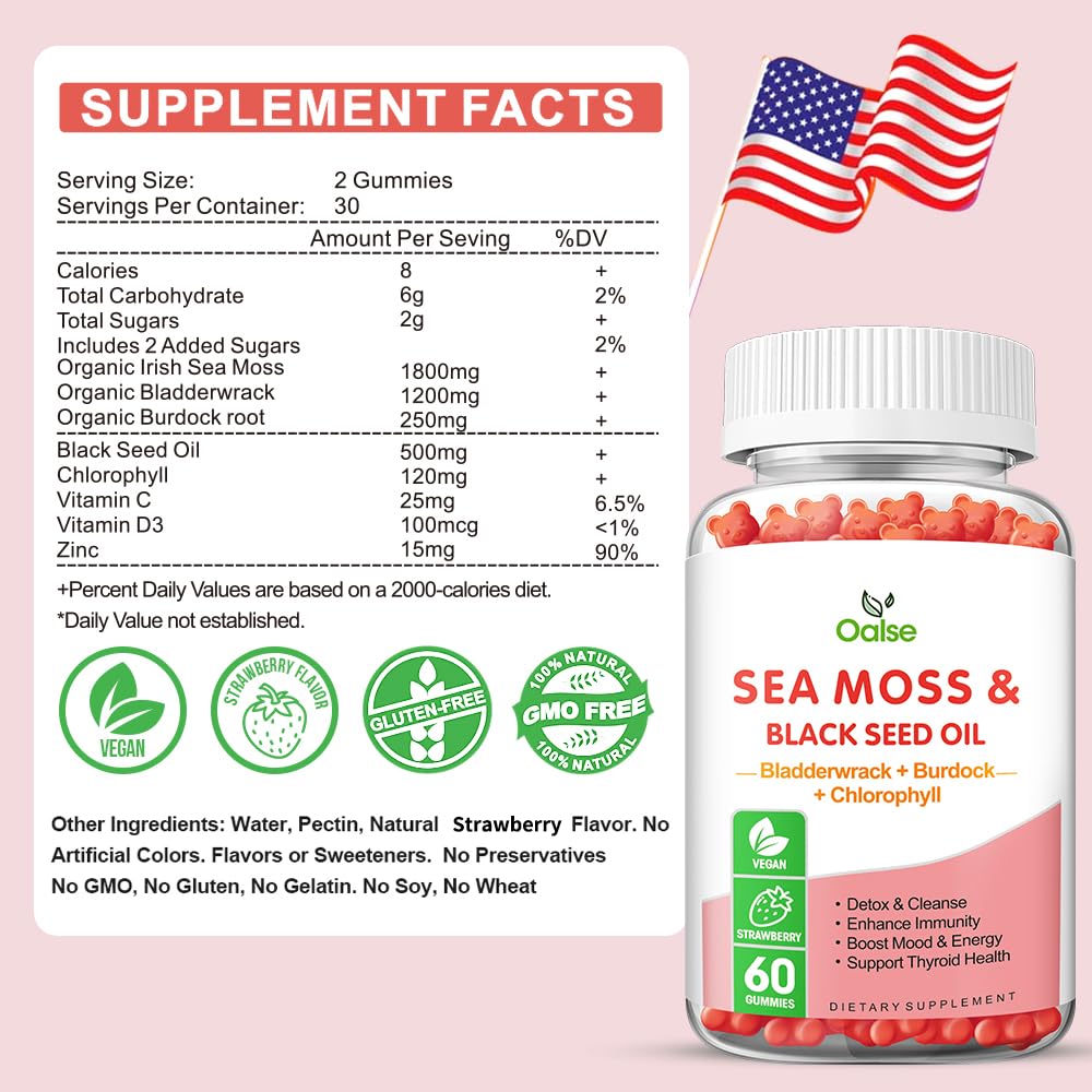 OALSE Sea Moss Gummies for Adults and Kids, 60 Count