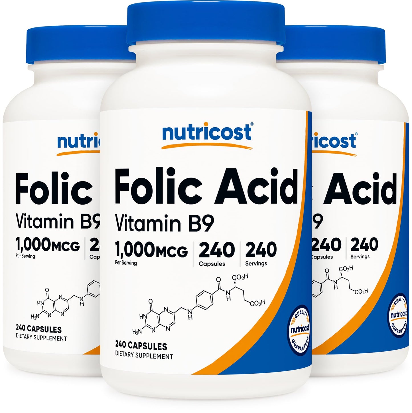 Nutricost Folic Acid (Vitamin B9) 1000 mcg Capsules, 240 Count (Pack of 3)
