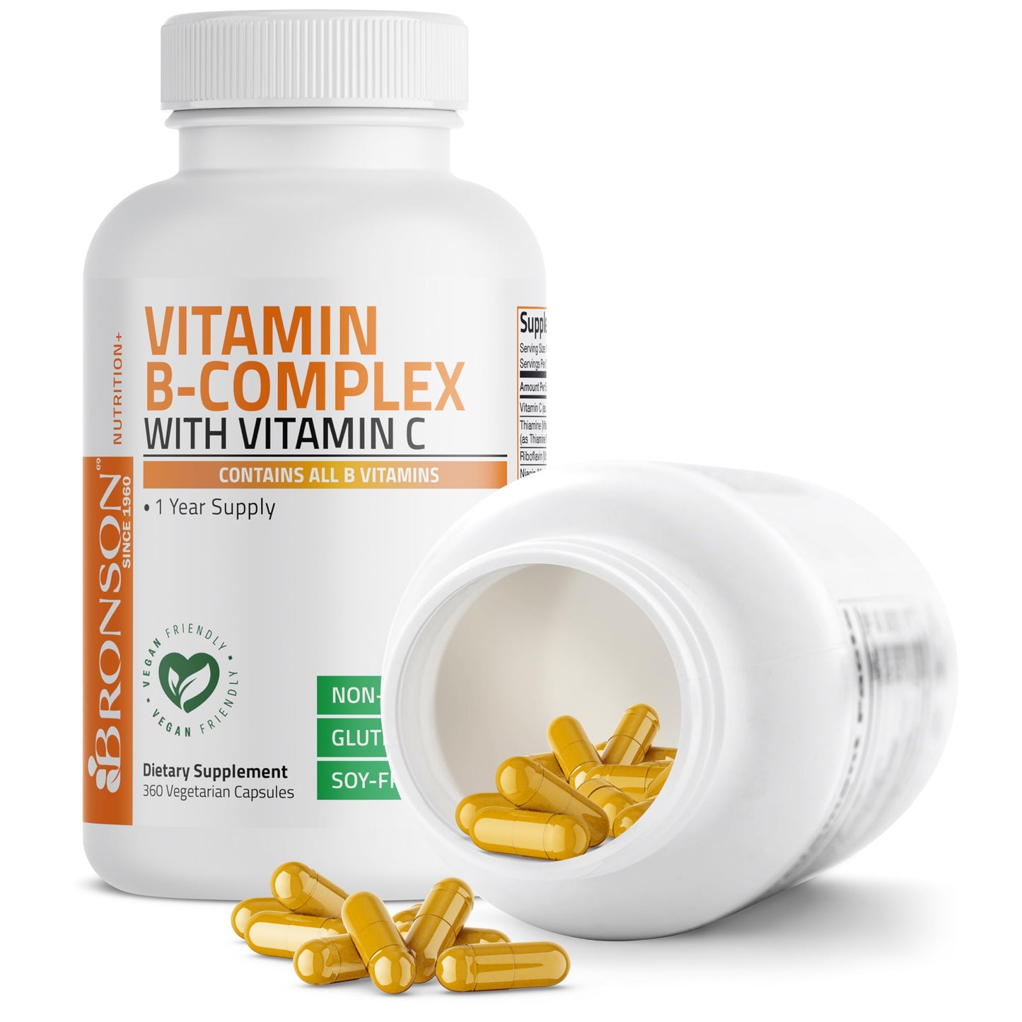 Bronson Vitamin B Complex with Vitamin C Vegetarian Capsules, 360 Capsules