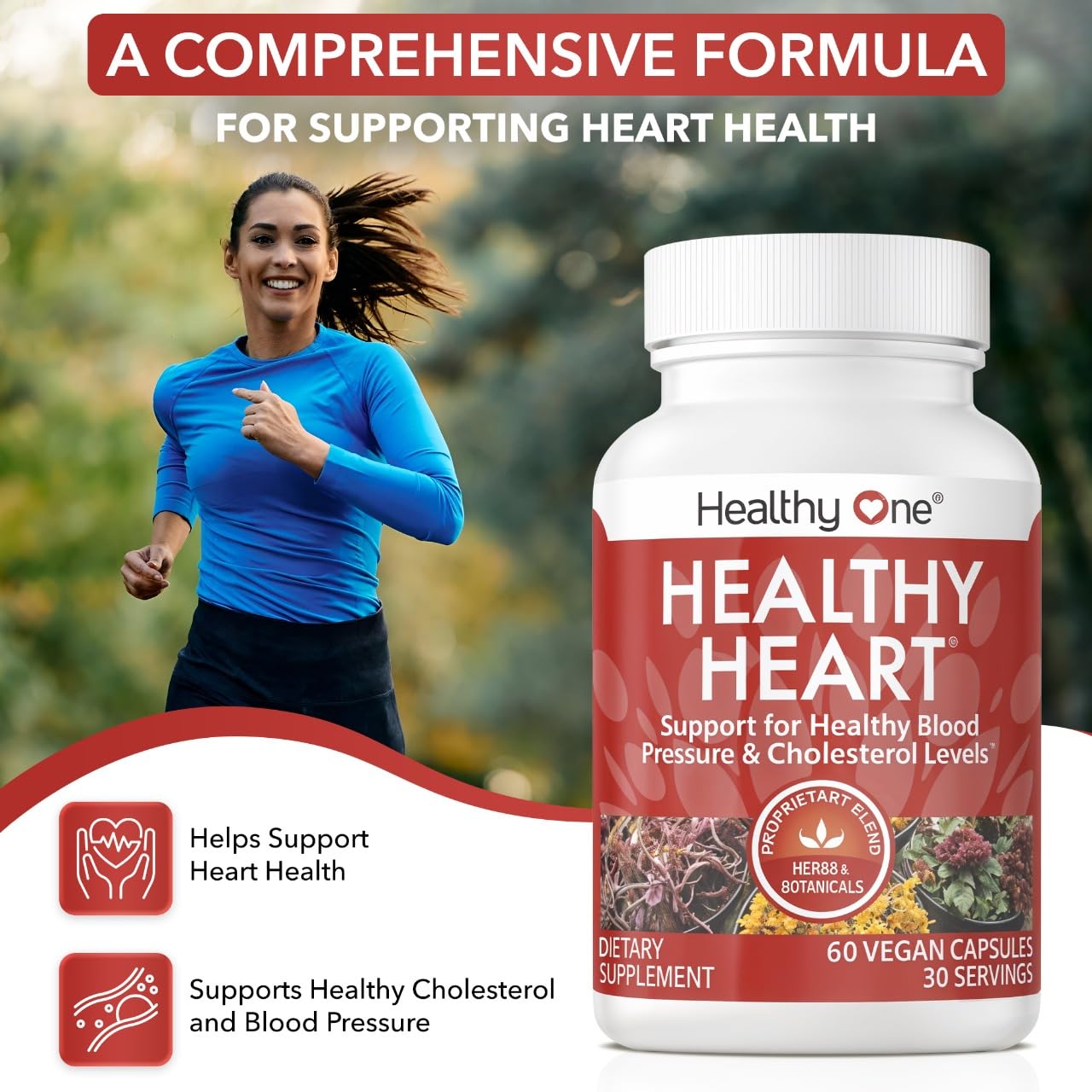 Healthy One Healthy Heart - Healthy Cholesterol Circulation & Blood Pressure Capsule, 60 Count
