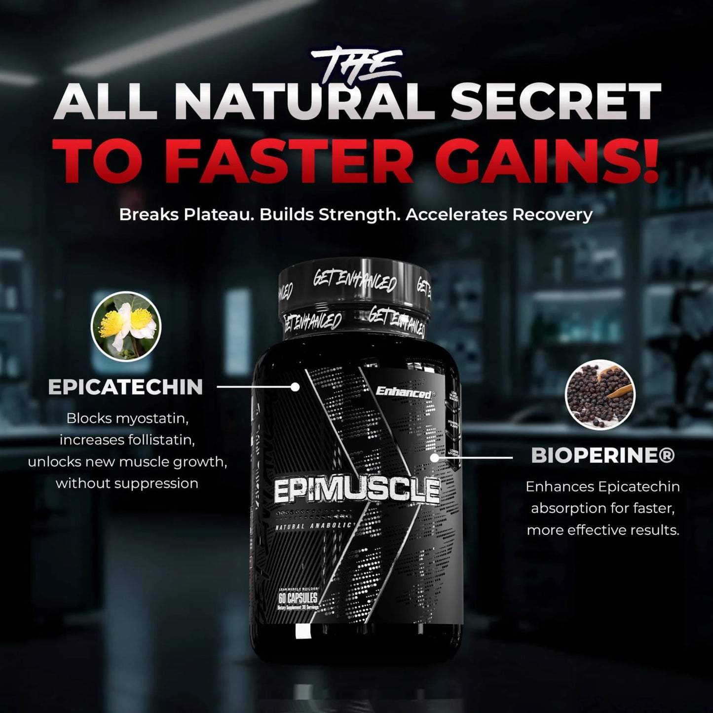 Enhanced Epimuscle – Natural Plateau Breaker Supplement with Epicatechin – Supports Muscle Growth, Strength & Endurance Powder 17.7 oz
