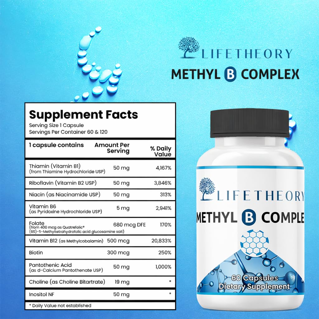 LIFETHEORY Methyl B Complex Supplement Capsules, 60 Count