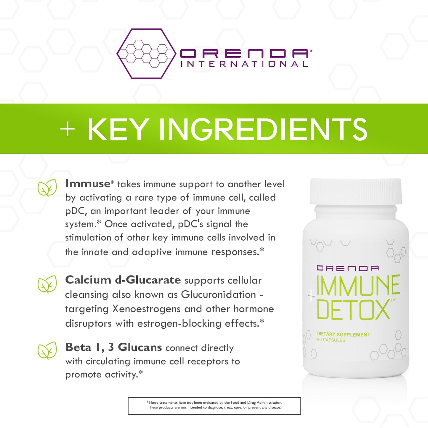 Orenda International Immune + Detox - Specialized Formula with Calcium d-Glucarate, Beta 1,3 Glucans & IMMUSE® Capsules, 60 Capsules