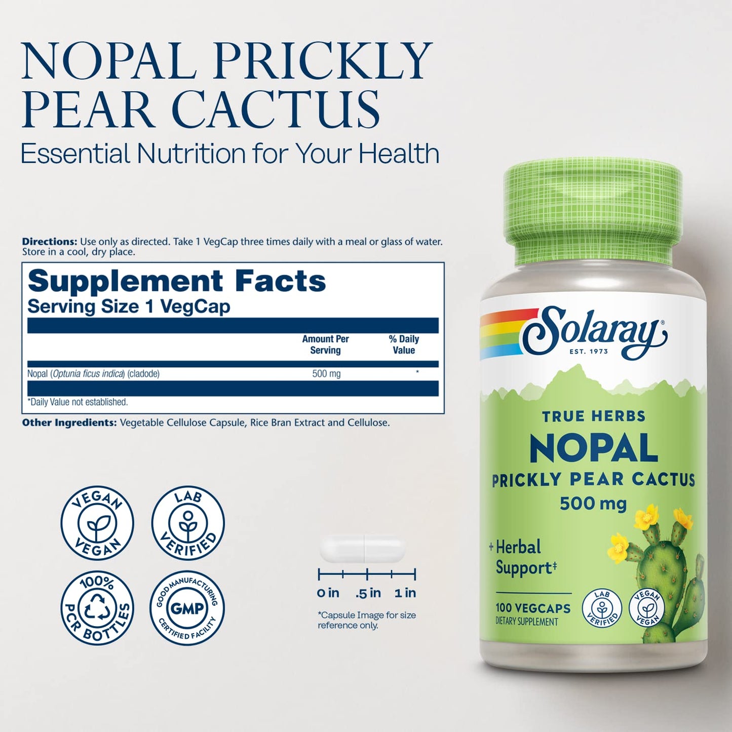 Solaray Nopal Prickly Pear Cactus Capsules 100 Count