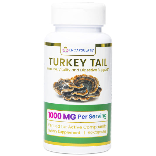 ENCAPSULATE Turkey Tail Capsule 8:1 Extract – Premium Organic Fruiting Body – Adaptogen Mushroom Supplement for Digestive, Gut & Immune Support – Lab Tested & Non-GMO – 60 Capsules