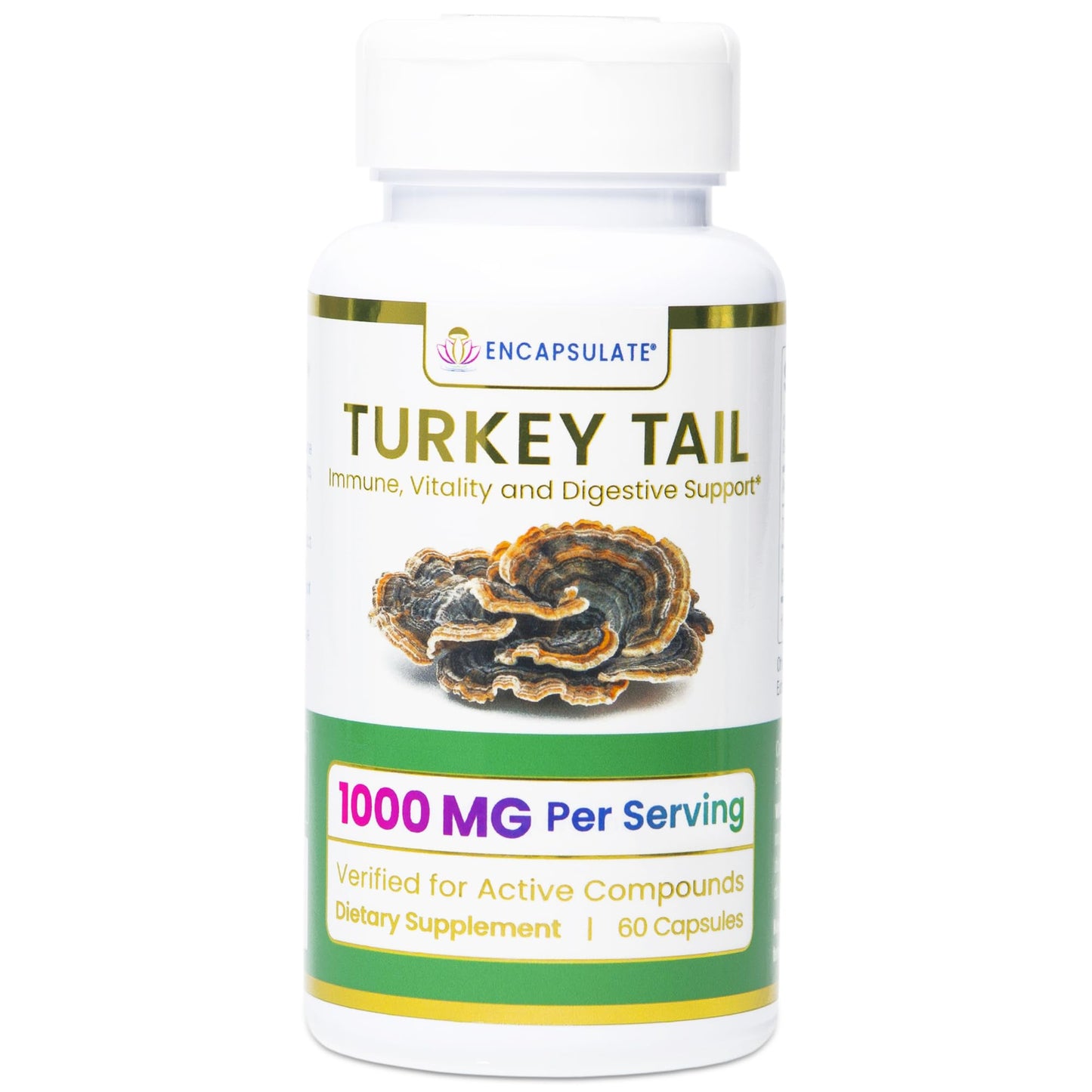 ENCAPSULATE Turkey Tail 8:1 Extract Capsules, 60 Count