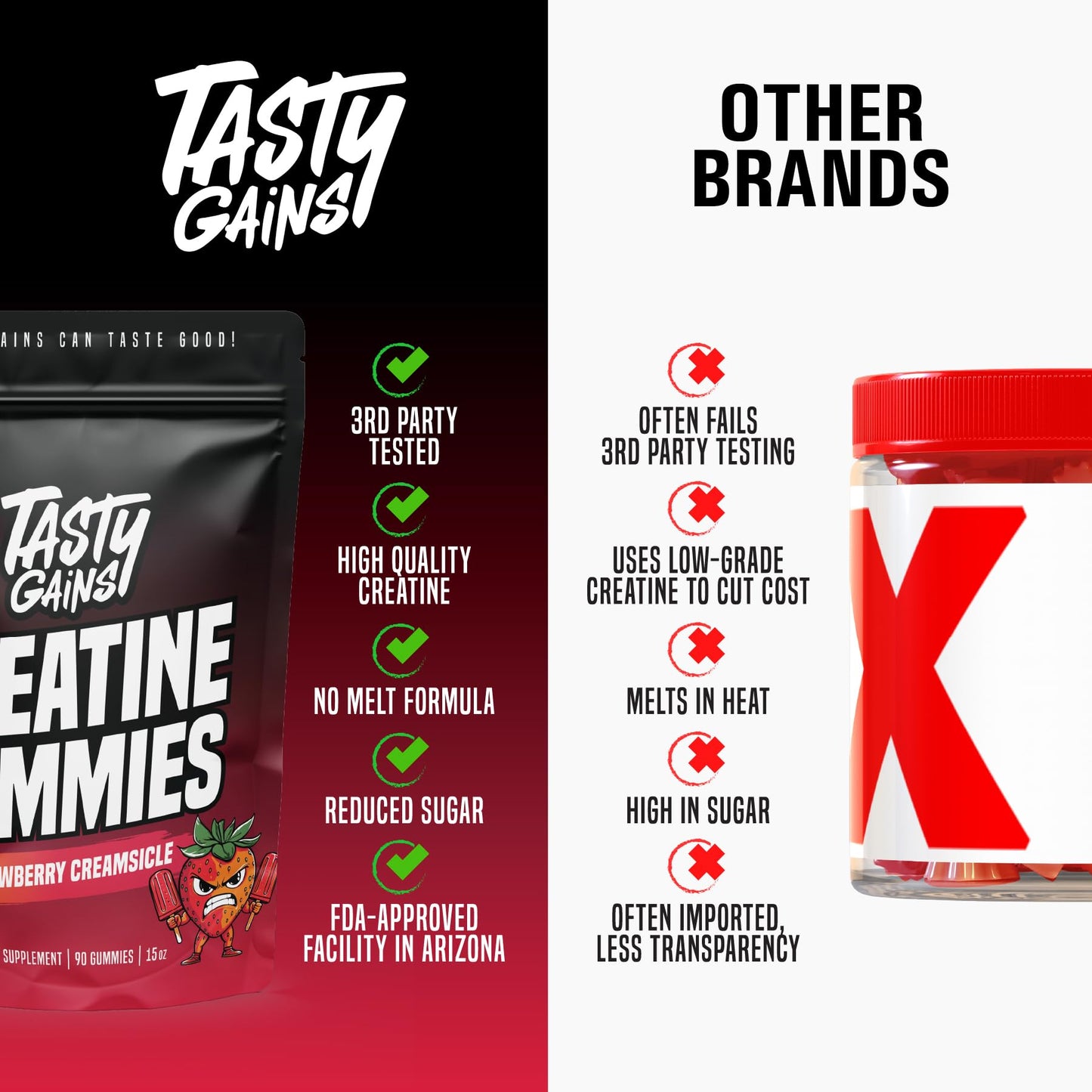 TASTY GAINS Creatine Monohydrate Gummies 90 Count