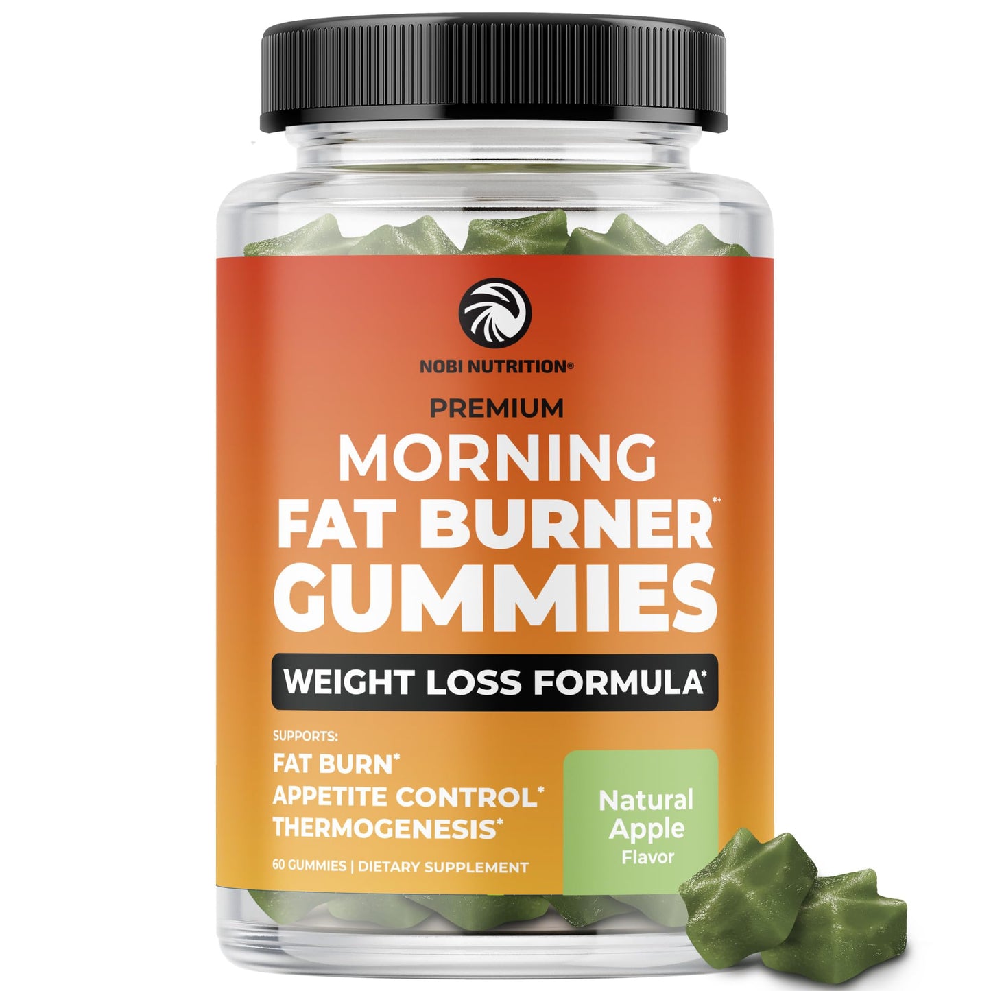 Nobi Nutrition Morning Fat Burn Gummies & Testosterone Booster Supplement, Fat Burner & Metabolism Support with Green Tea & Raspberry Ketones, Appetite Suppressant & Energy Support, 120 Gummies