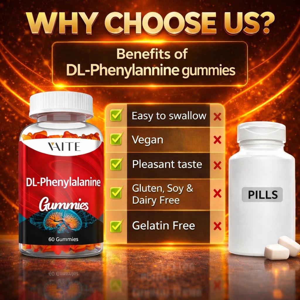 VAITE DLPA: DL-Phenylalanine 1000mg – Advanced Form of Phenylalanine for Amino Acid Support, 60 Gummies