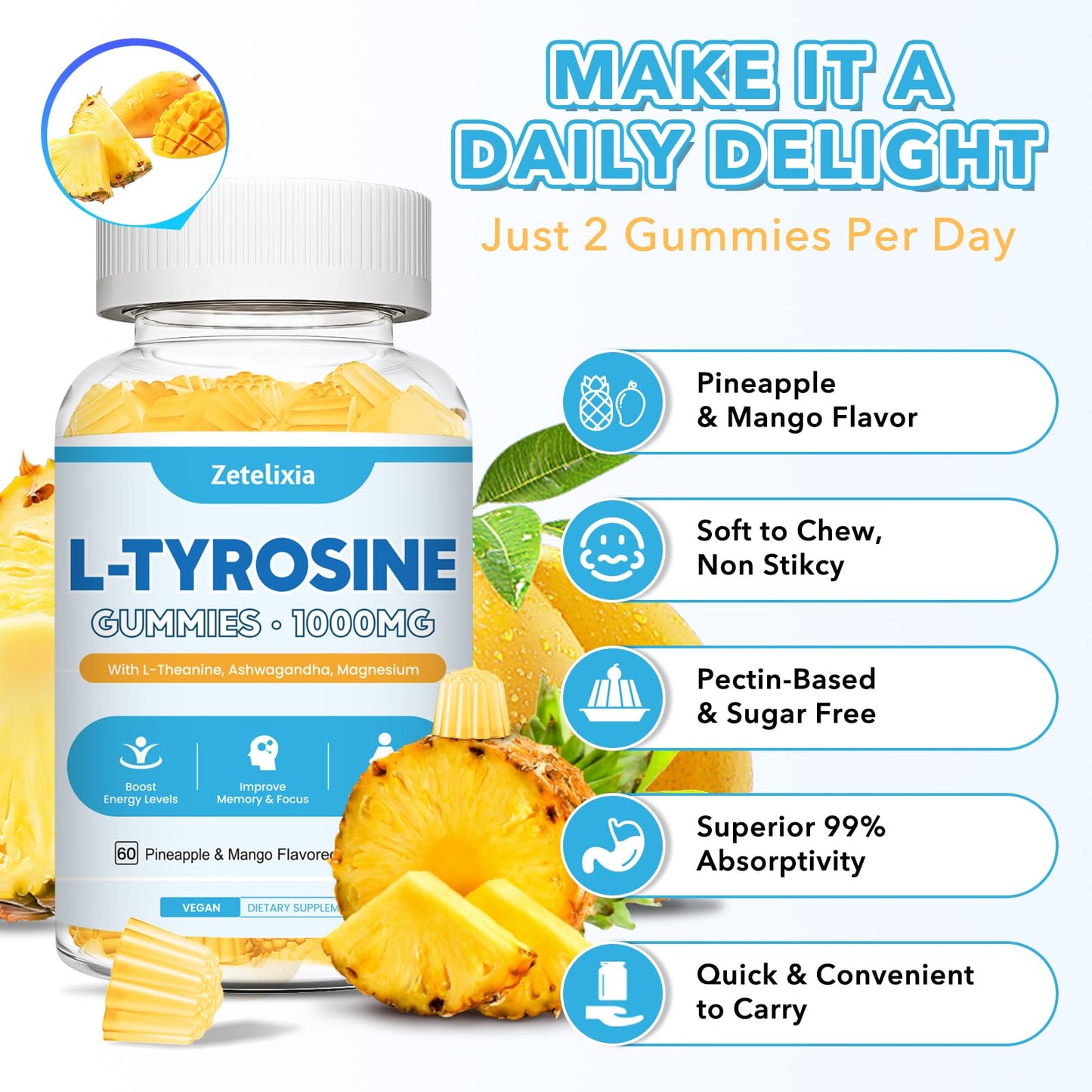 Zetelixia L-Tyrosine Gummies 120 Gummies