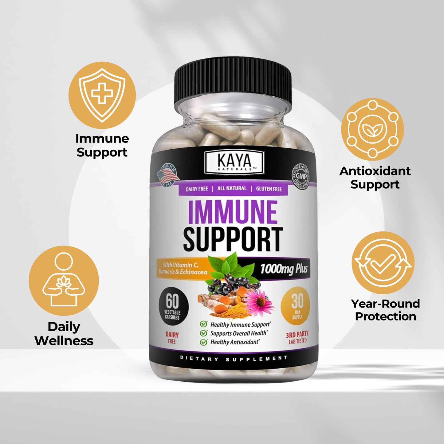 Kaya Naturals Elderberry Immune Support Capsules, 60 Count