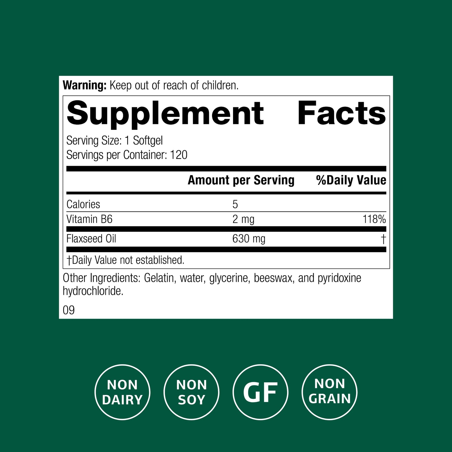 Standard Process Inc. Flax Oil with B6 - Supplement for Hormone & Nerve Tissue Support - Brain, Heart & Skin - Gluten-Free, Non-Dairy & Non-Soy Softgels 120