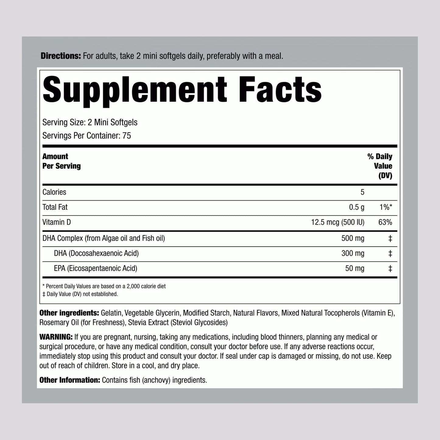 Piping Rock DHA 300mg Omega-3 + Vitamin D3 Softgels, 150 Count