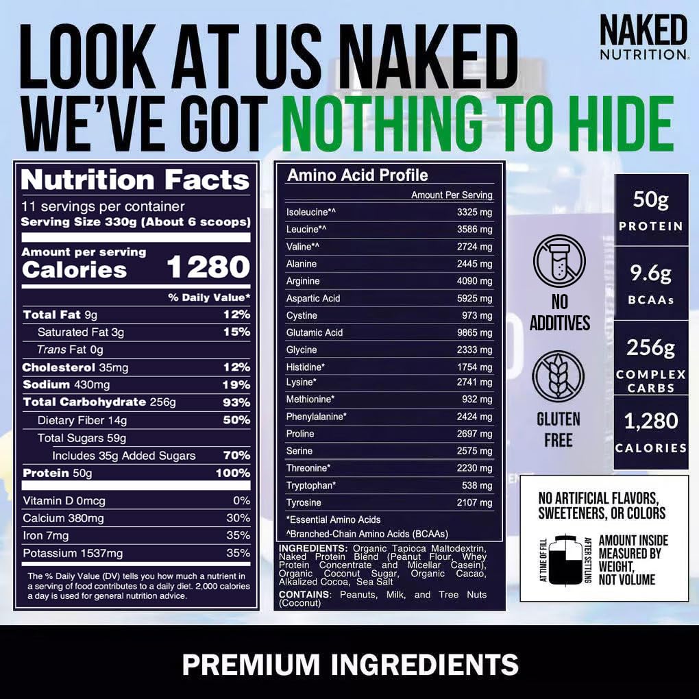 NAKED Chocolate Peanut Butter Mass Protein Powder - 8 lb Bulk, 128 Servings