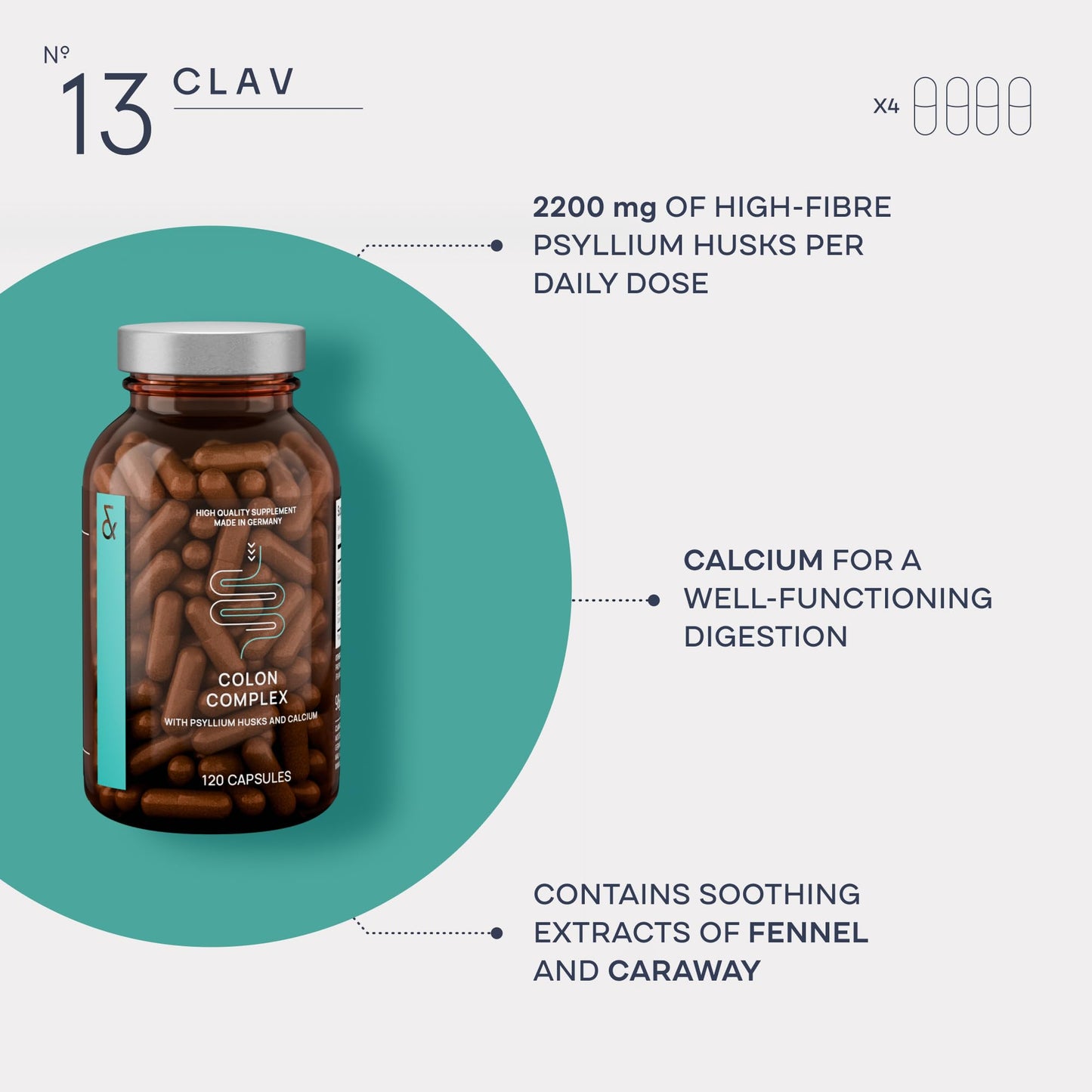 CLAV Psyllium Husks Capsules, 120 Capsules