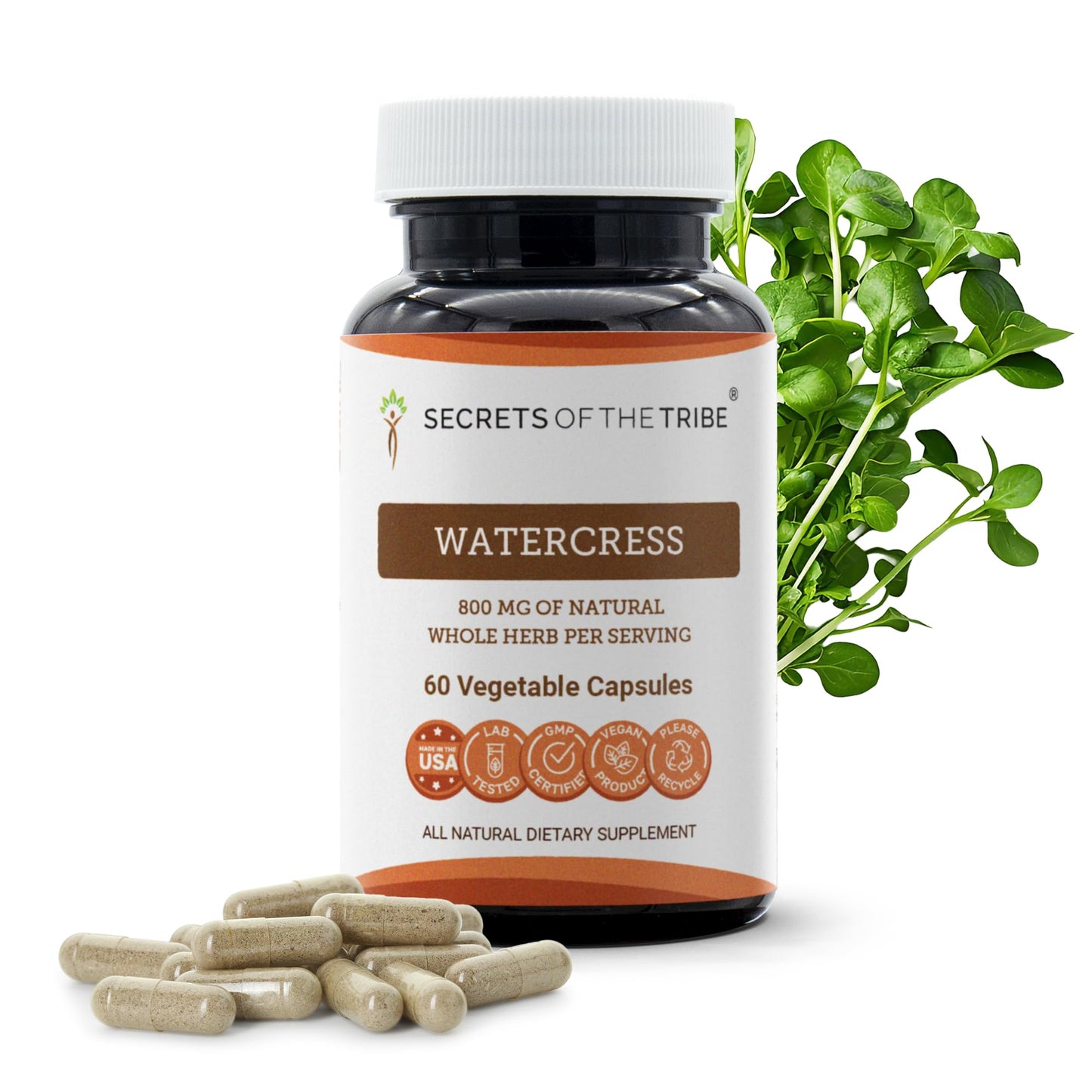 Secrets of the Tribe Watercress 800 mg Capsules, 60 Count