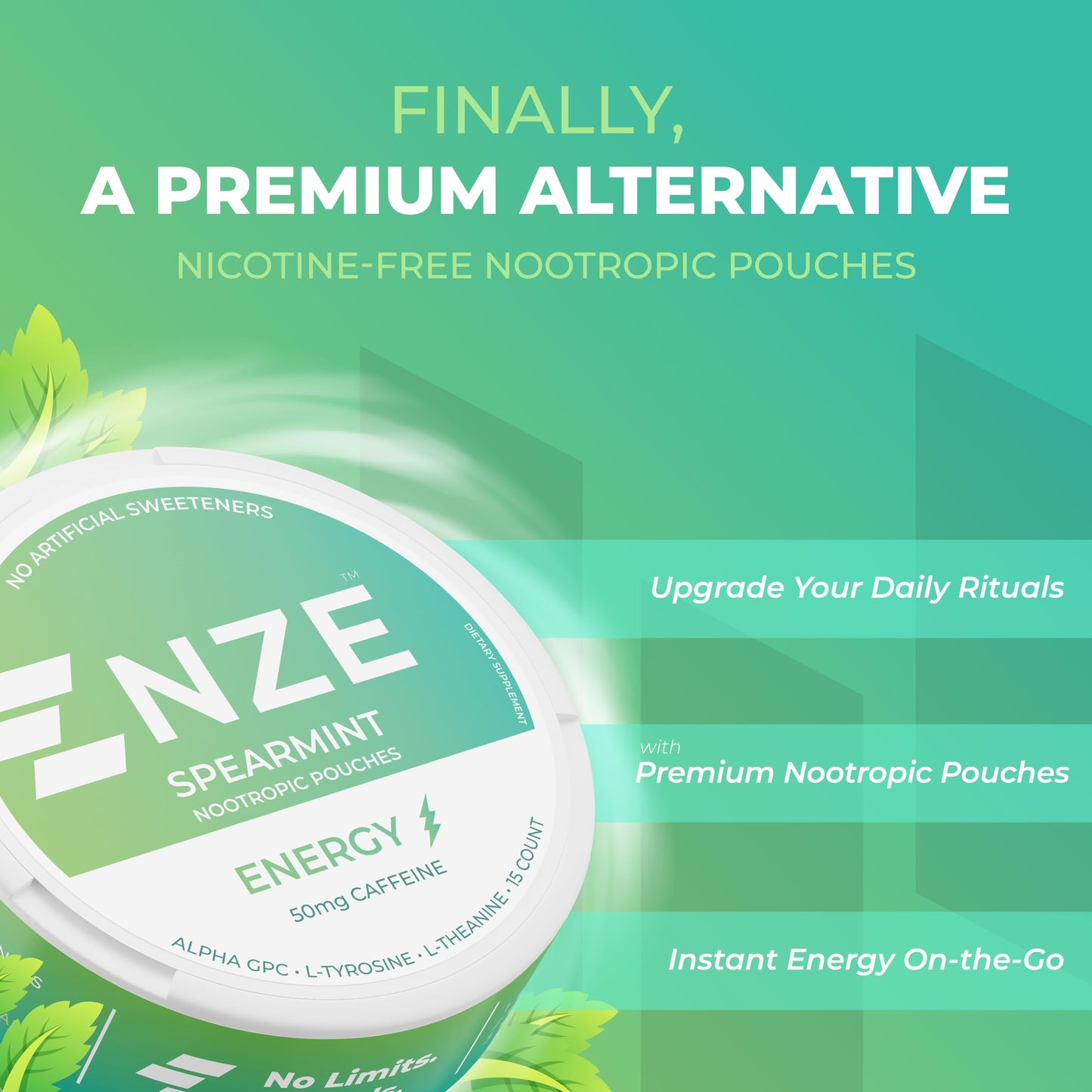 NZE Caffeine Nootropic Caplets (Spearmint) 5 Count