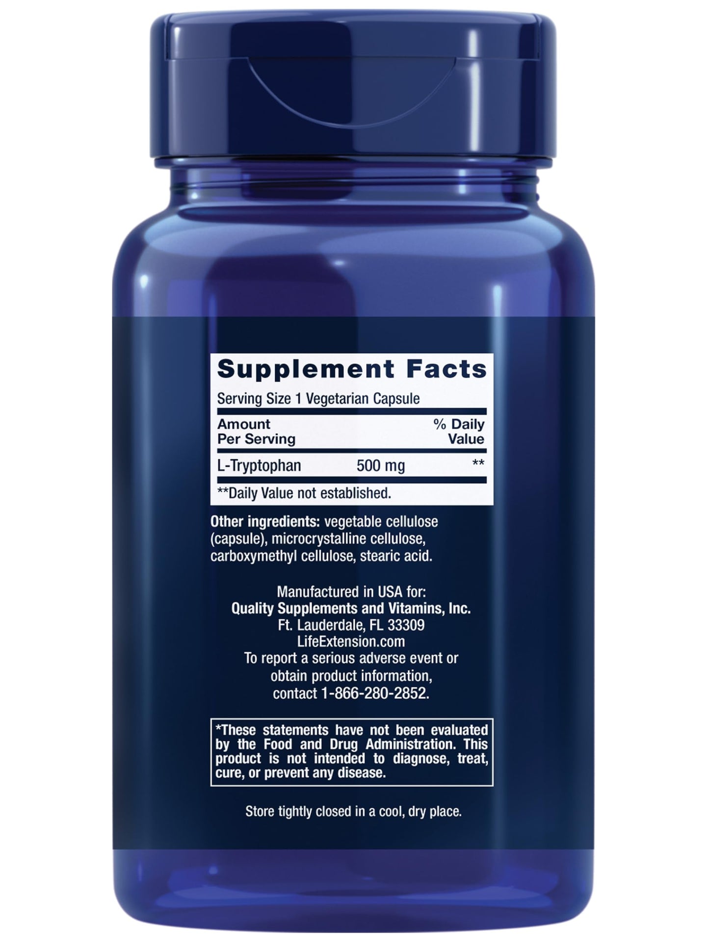 Life Extension L-Tryptophan 500 mg Capsule, 90 Capsules