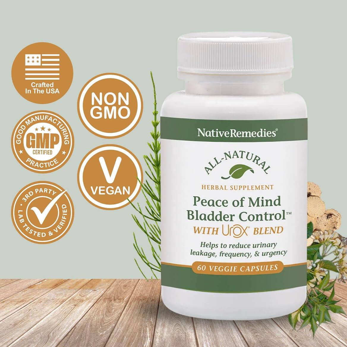 Native Remedies Bladder Control Supplements - Peace of Mind with Urox 60 Capsules